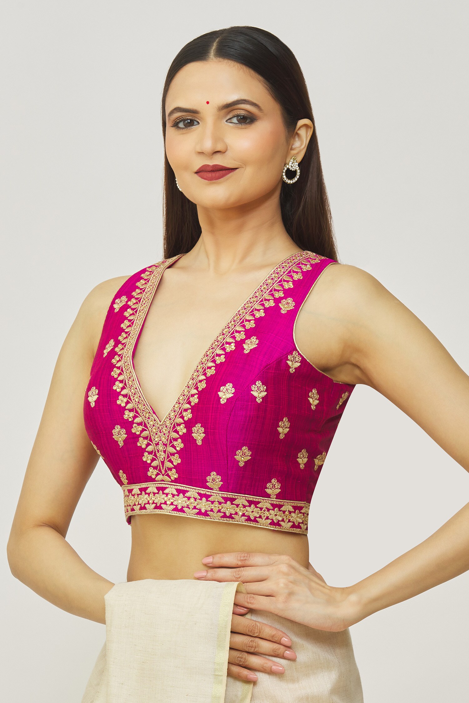 Buy Aryavir Malhotra Purple Mulberry Silk Floret Embroidered V Neck