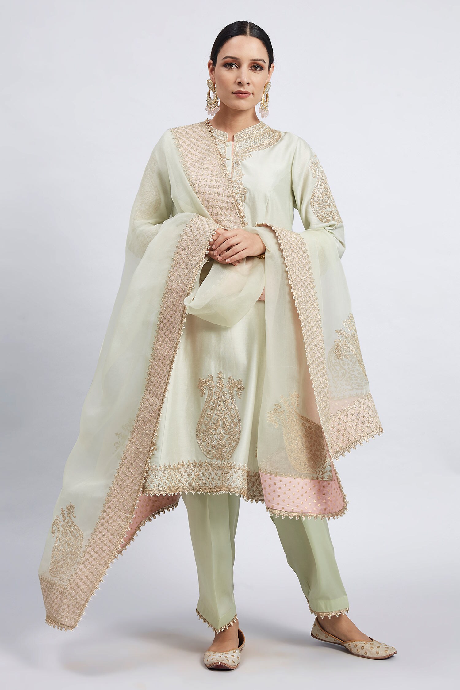 Buy Sheetal Batra Green Rahbya Chanderi Kurta Set Online | Aza Fashions