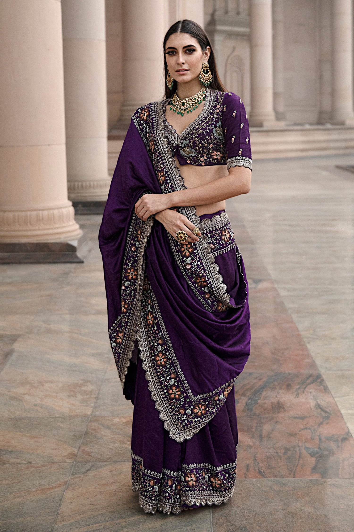JAYANTI REDDY Purple Silk Embroidered Saree With Blouse
