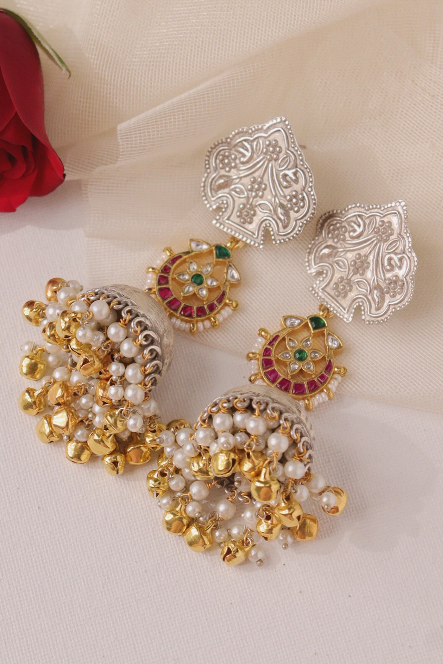 Curio Cottage Aria Floral Carved Jhumka Earrings