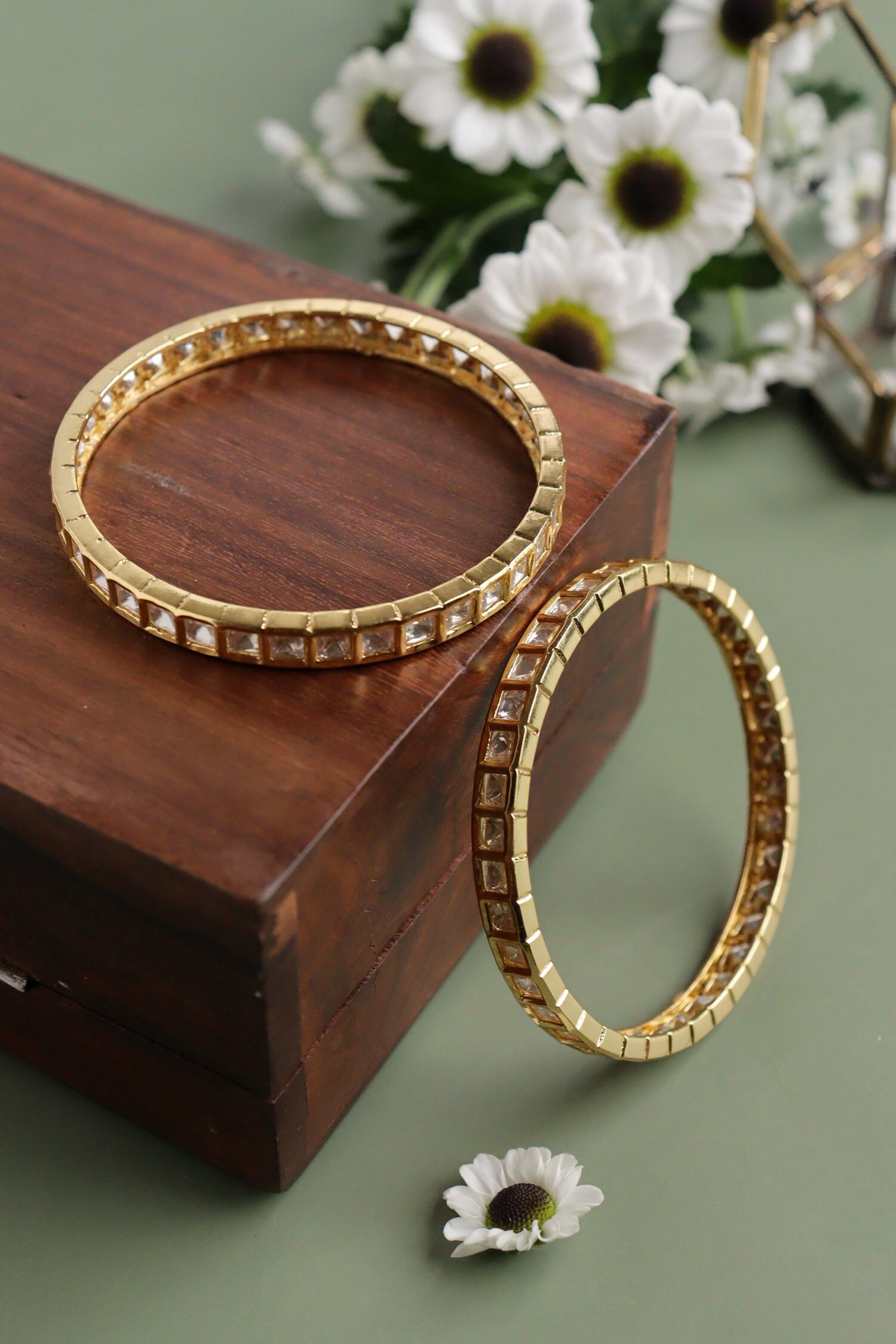 Curio Cottage Kundan Embellished Bangle - Set Of 2