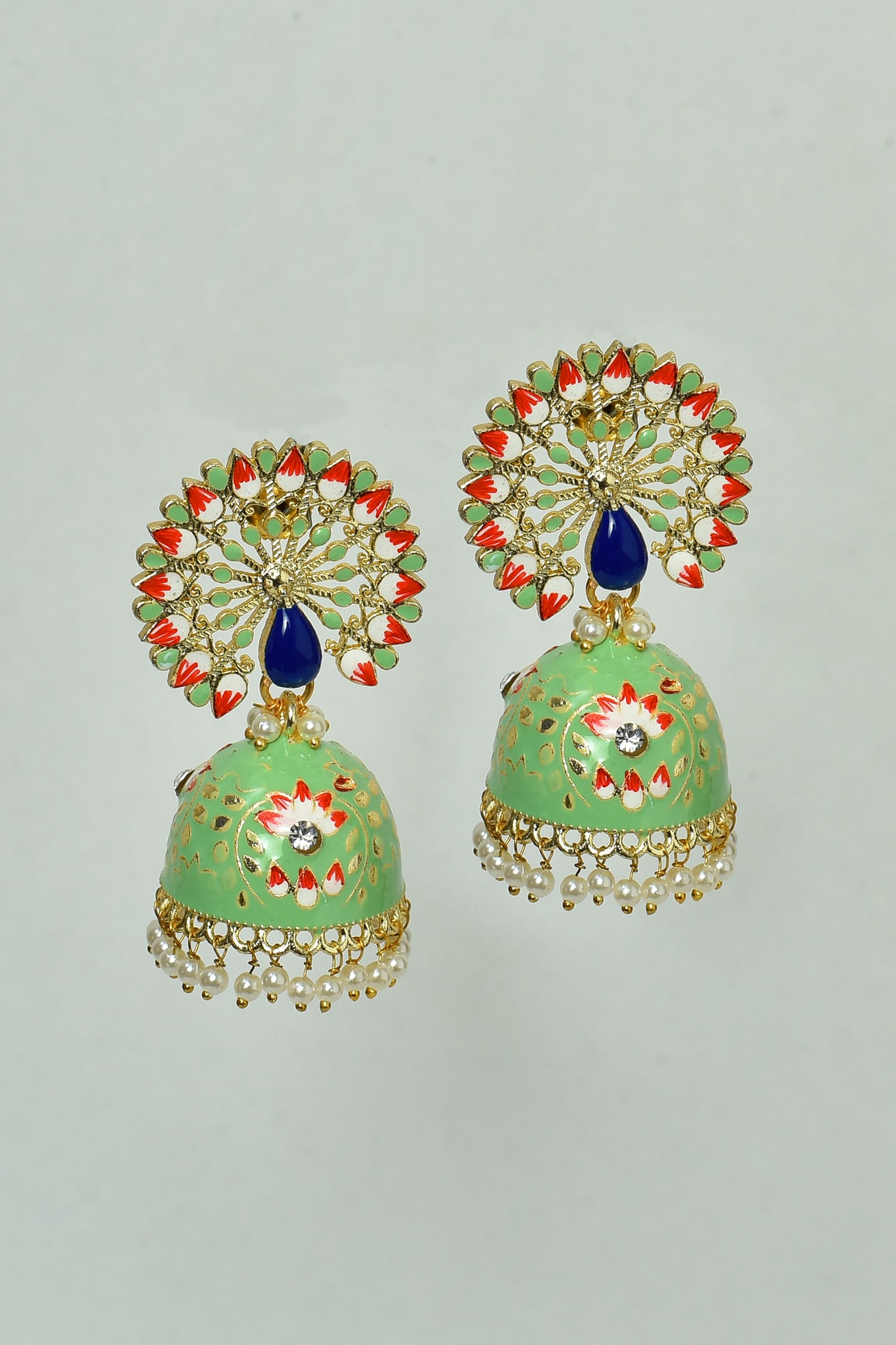 Naintara Bajaj Pearl Embellished Peacock Jhumka Earrings