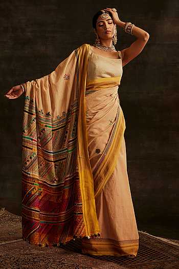 Buy Ilkal Cotton Silk Handloom Saree : Hand embroidered Ilkal 'Haldi Kumkum Saree'