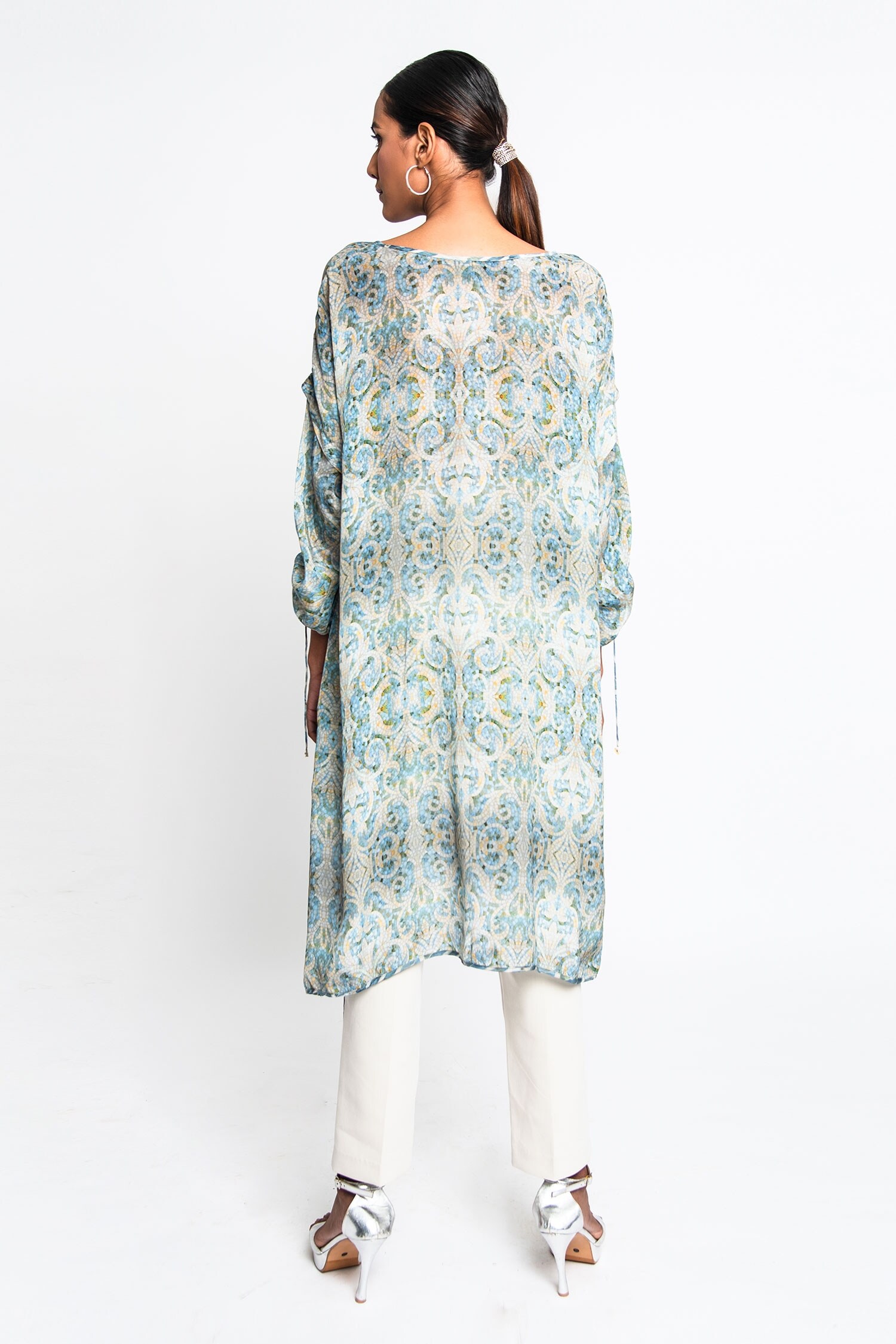 Anmol Kakad Beige Natural Crepe Asymmetric Mosaic Pattern Top