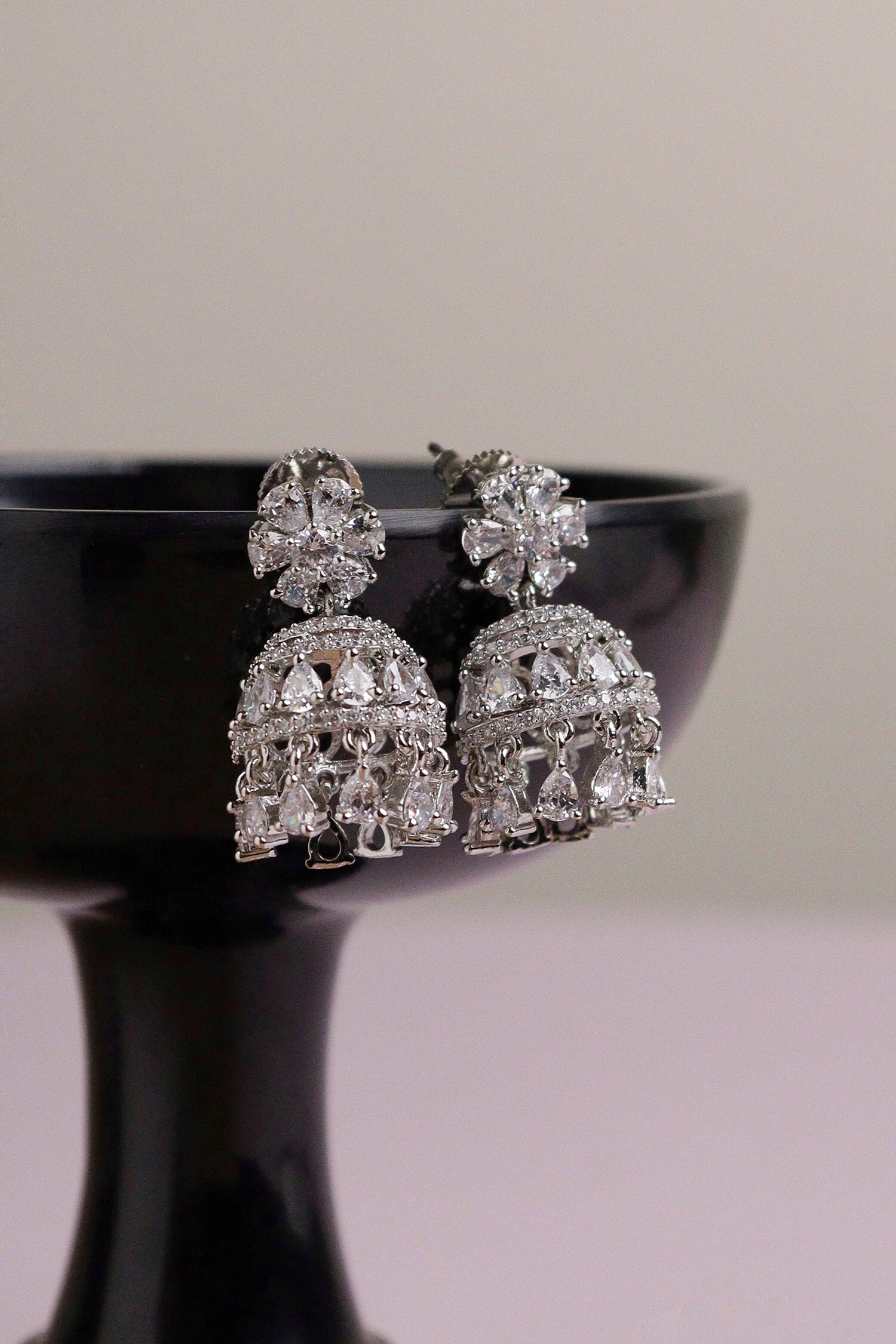 Curio Cottage Diamante Trinket Mini Cubic Zirconia Jhumka Earrings