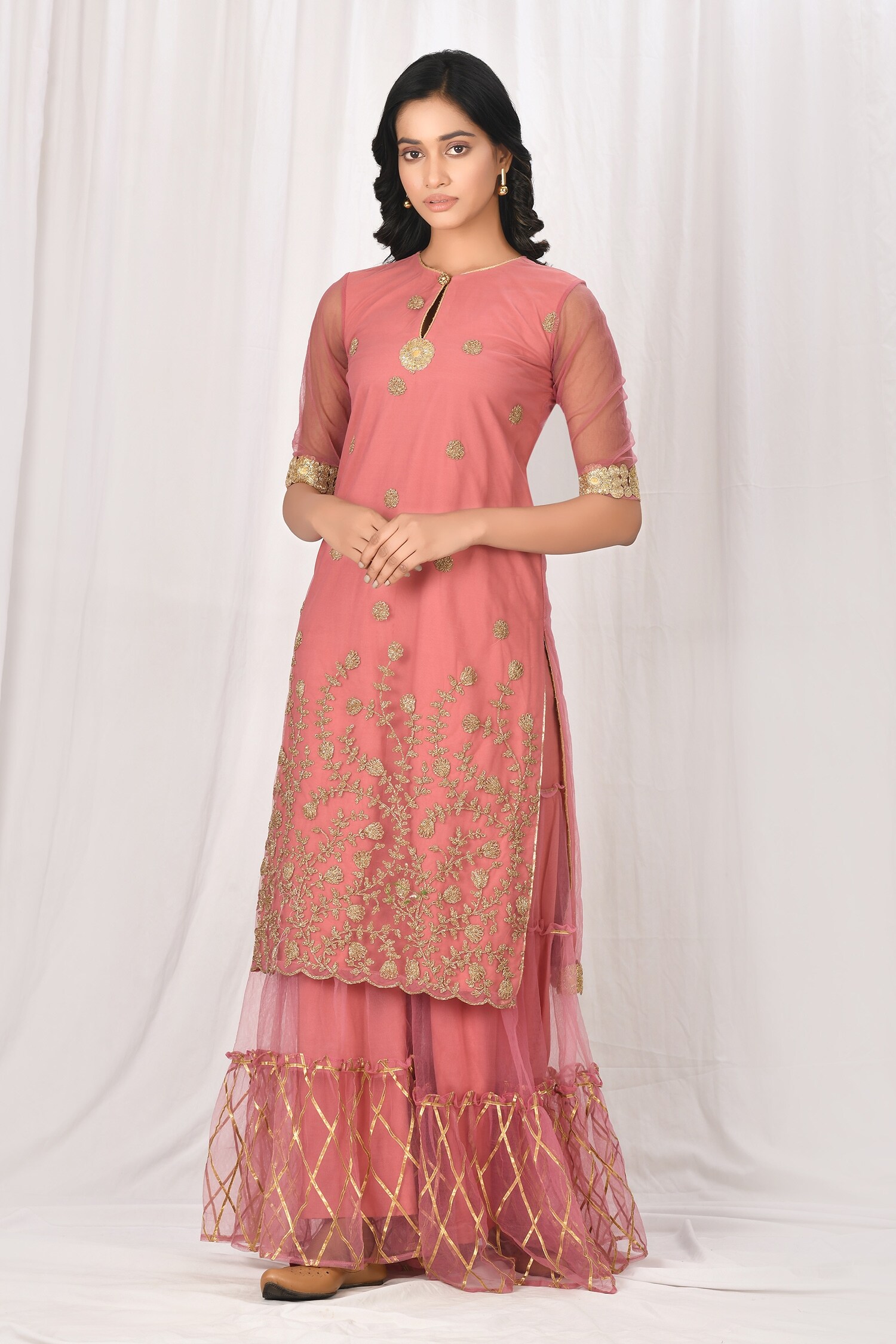 Buy Naintara Bajaj Pink Net Embroidered Kurta Online Aza Fashions