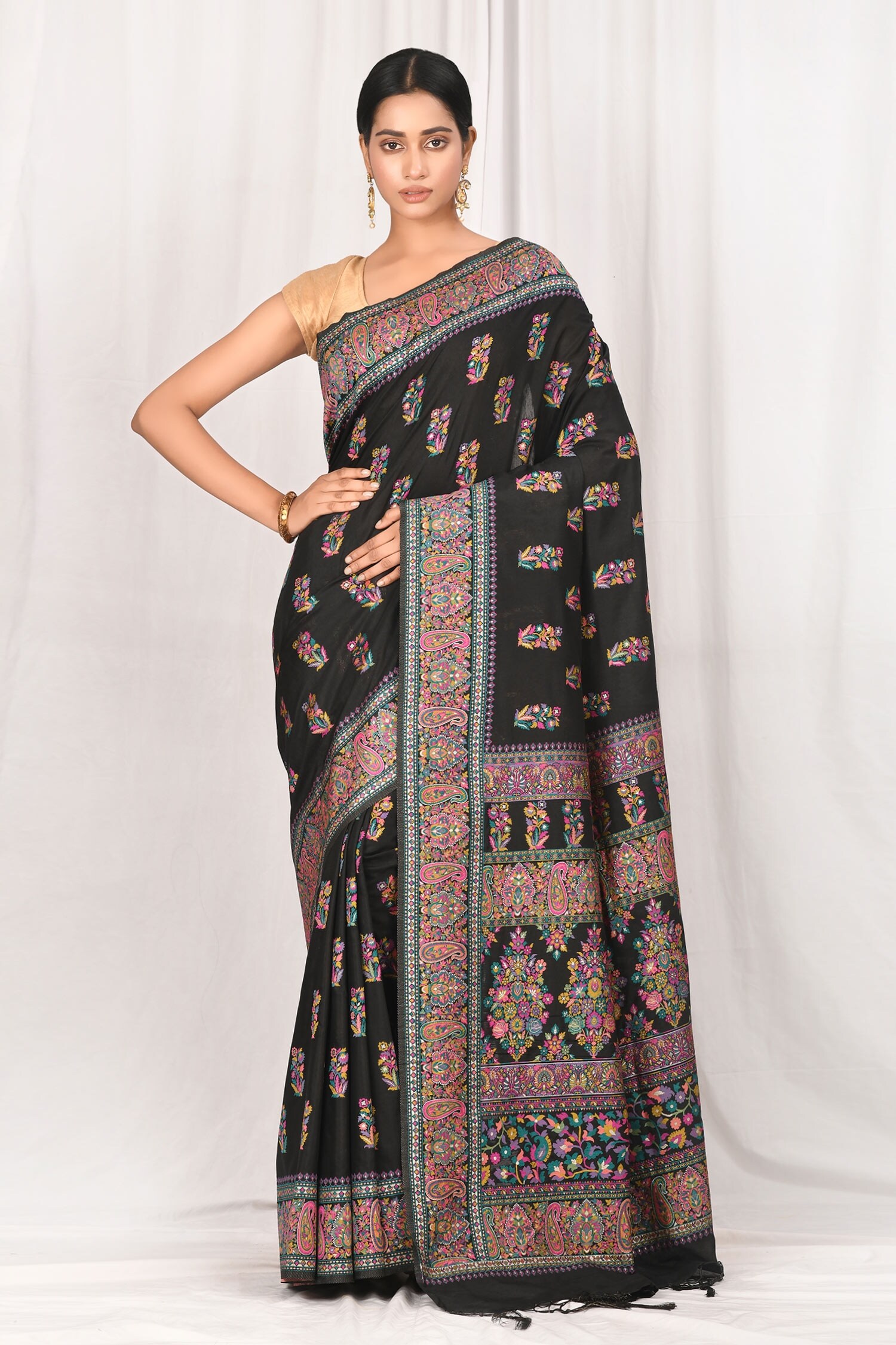 Nazaakat by Samara Singh Black Cotton Silk Saree