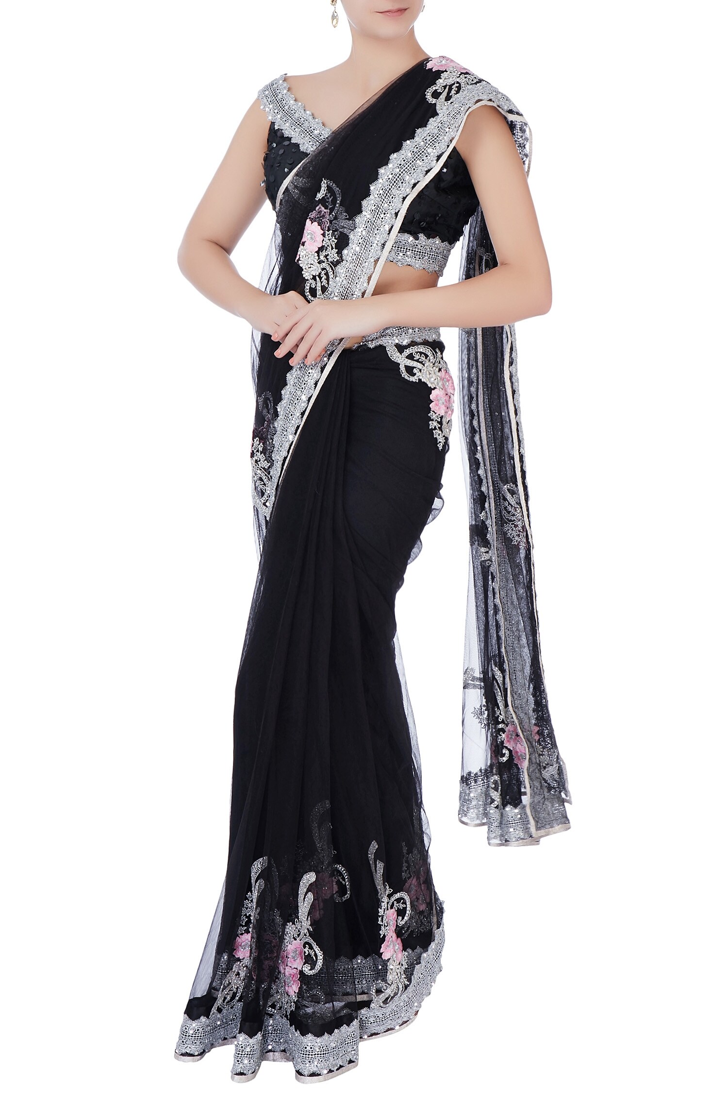 Buy Bhairavi Jaikishan Black Sequin Saree With Blouse And Petticoat 