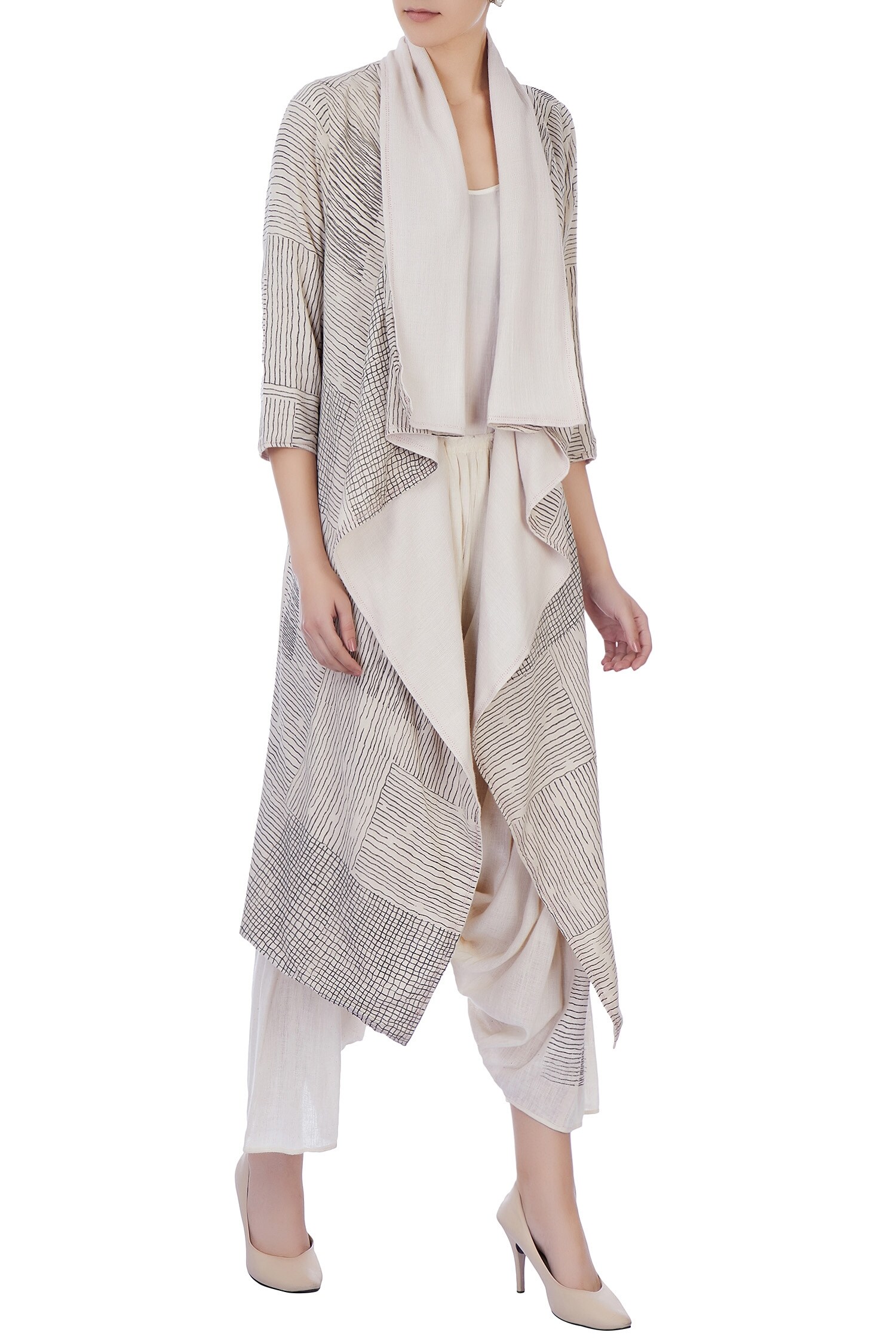 Urvashi Kaur Grey Organic Handwoven Cotton Jacket And Pant Set
