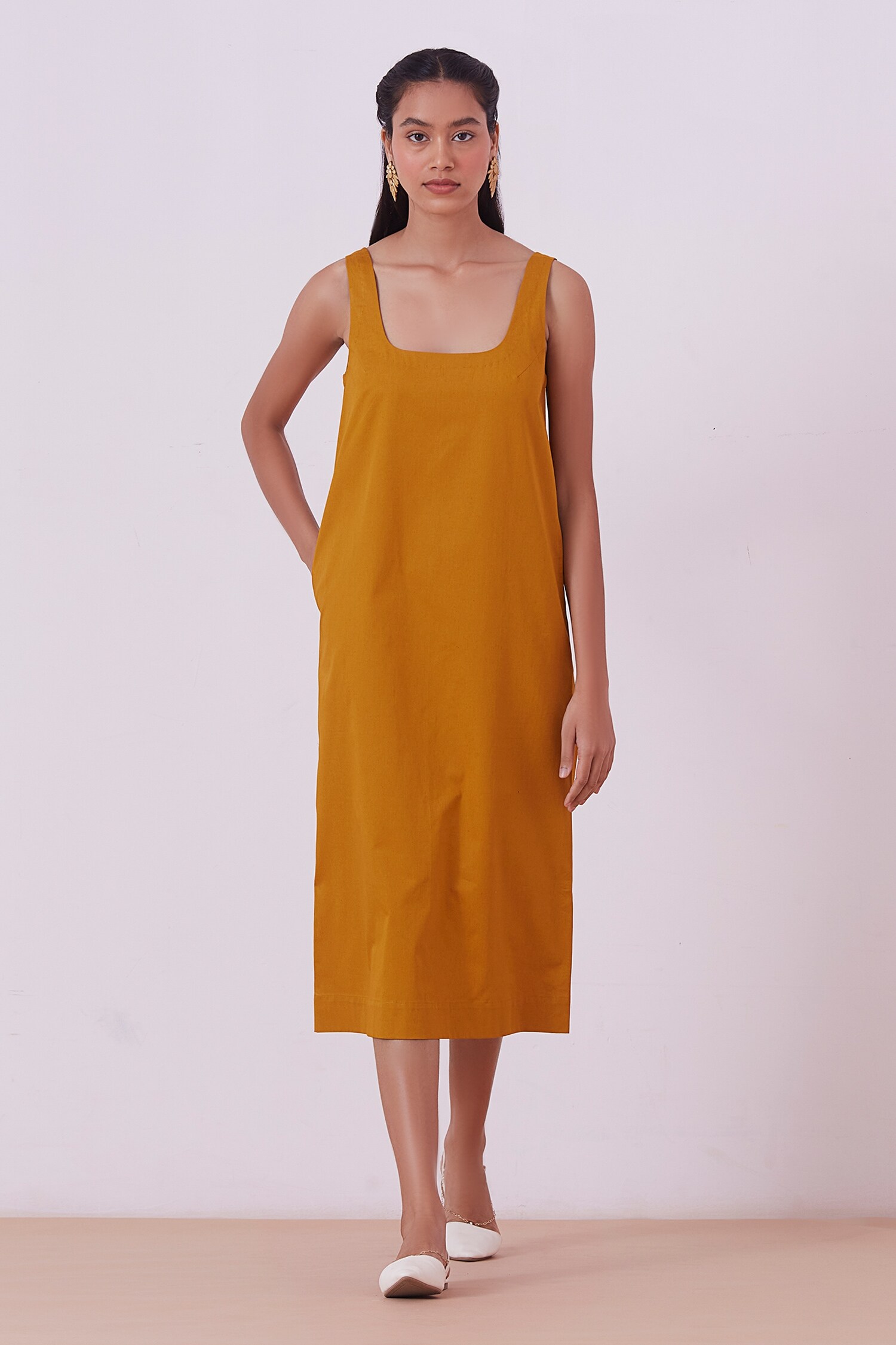 The Summer House Yellow Organic Cotton Twill Jugo Shift Dress
