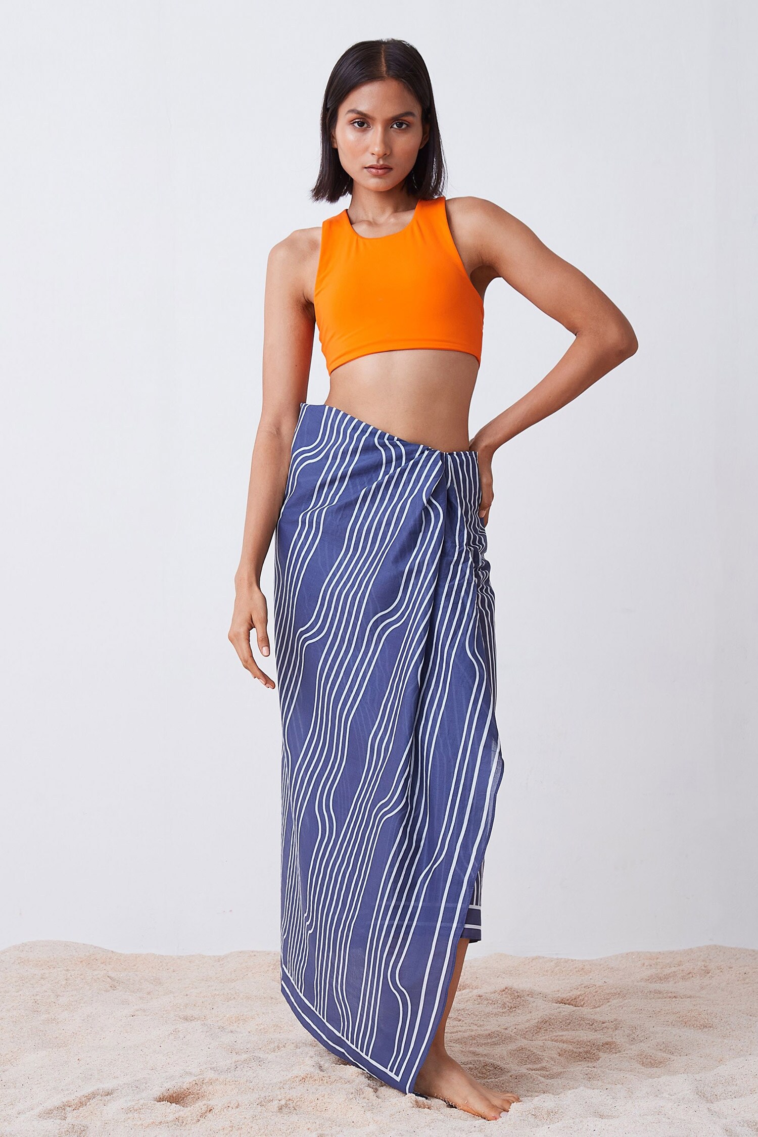 Buy The Summer House Blue Cotton Window Pane Print Sarong Online Aza