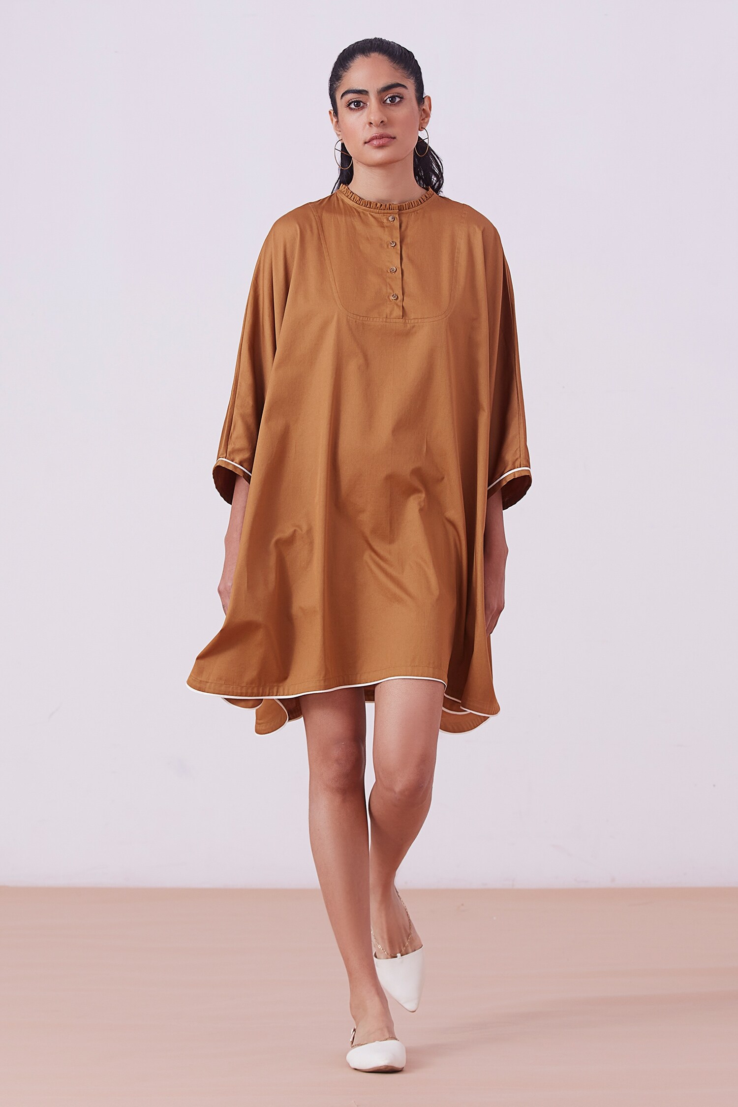 The Summer House Brown Organic Cotton With Sateen Smooth Finish Kiki Kaftan Dress