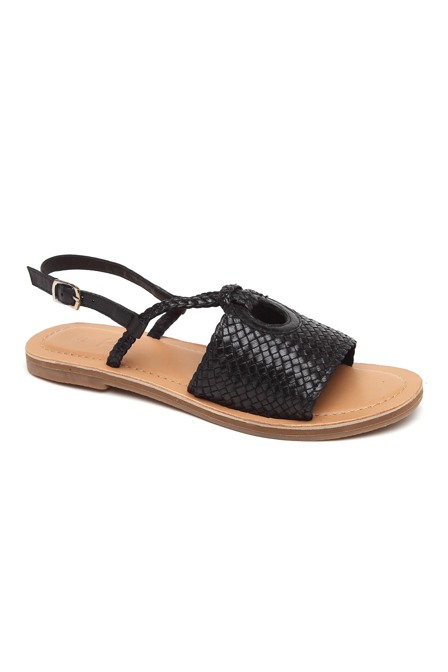 Buy Tissr Black Woven Leather Sandals Online | Aza Fashions
