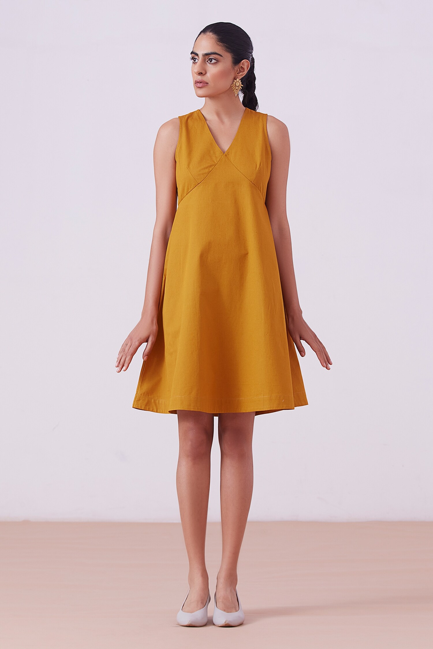 The Summer House Yellow Organic Cotton Twill Lagno Skater Dress