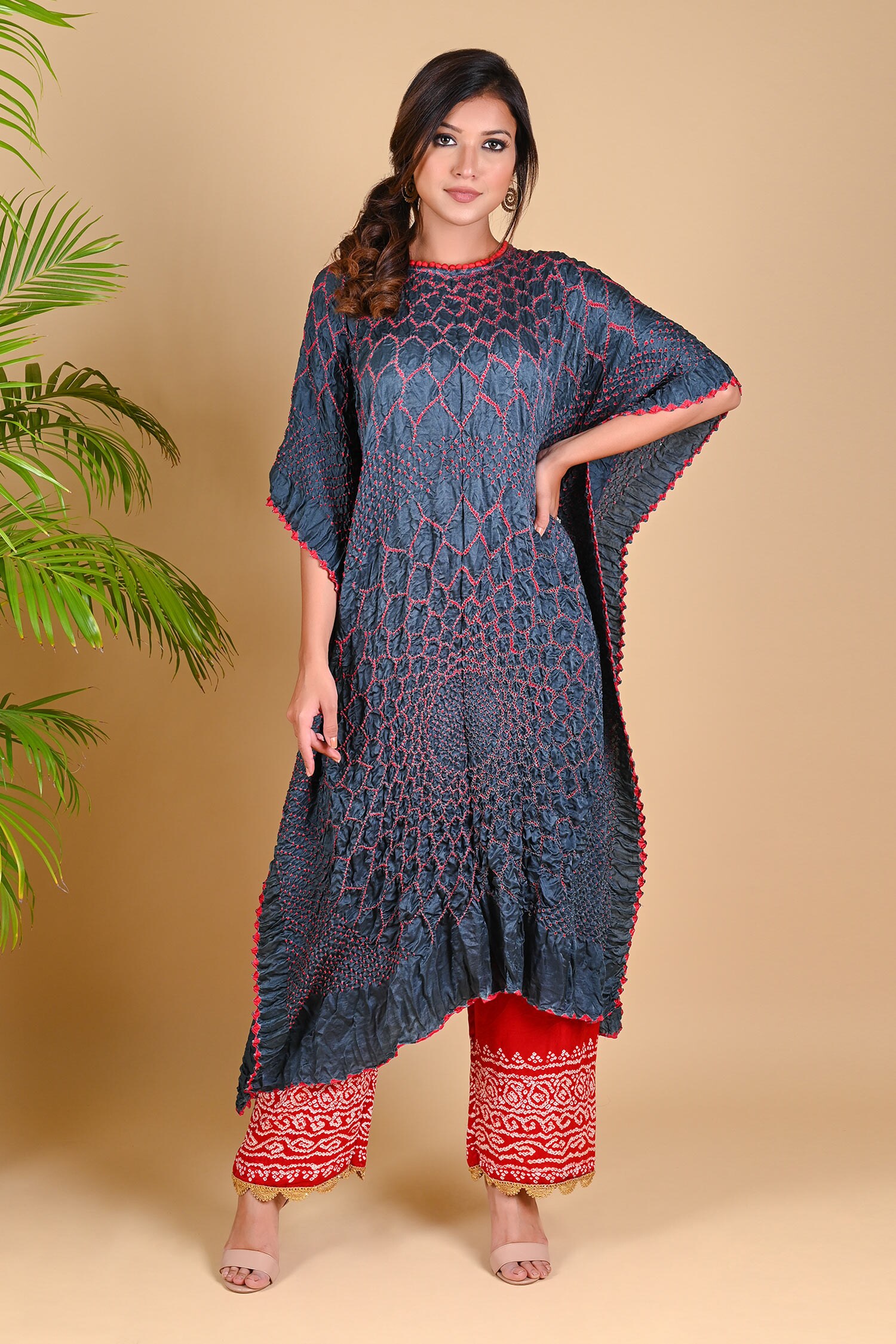 Dyelogue Grey Gajji Silk Bandhani Tunic