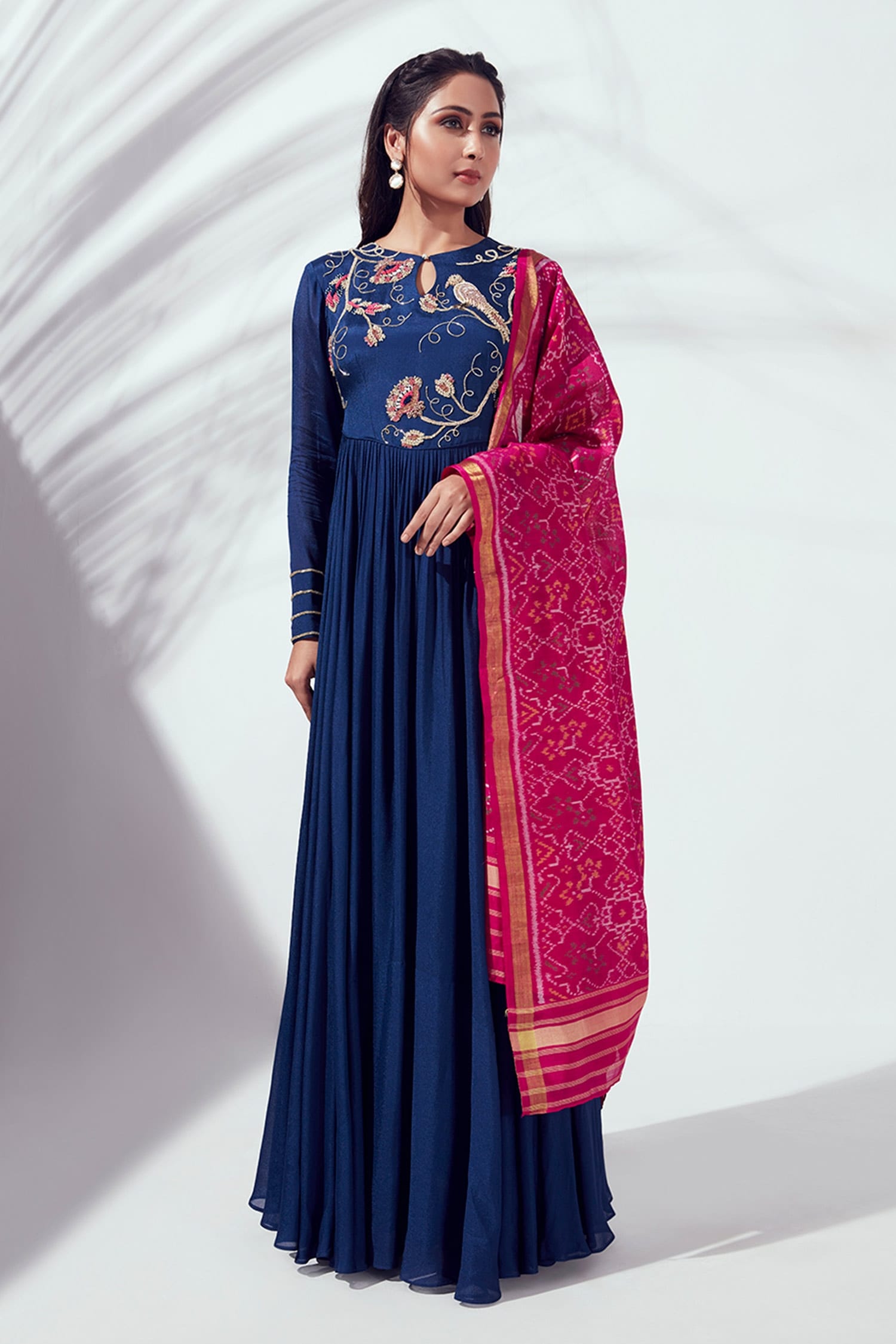 Buy Suruchi Parakh Blue Georgette Embroidered Anarkali With Dupatta ...