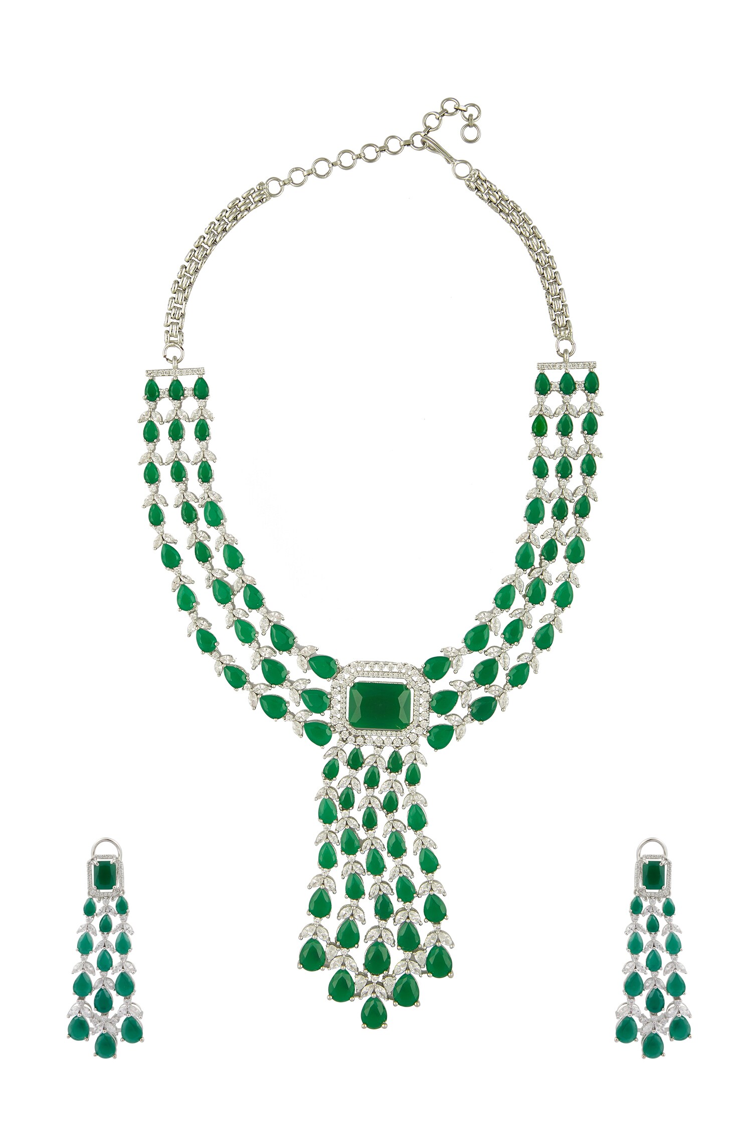Chaotiq By Arti Emerald Stone Drop Necklace Jewellery Set