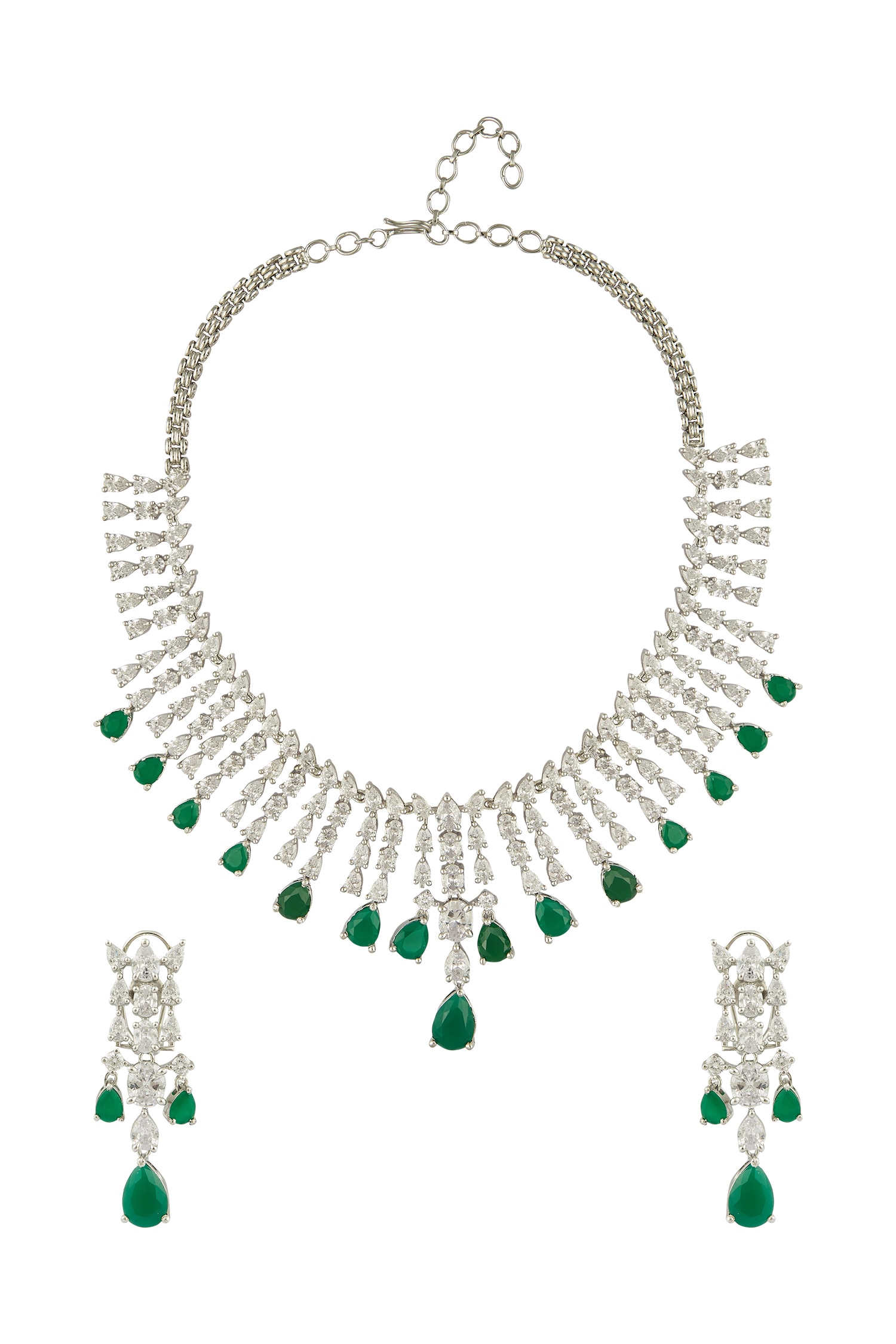 Chaotiq By Arti Emerald Stone Drop Necklace Jewellery Set