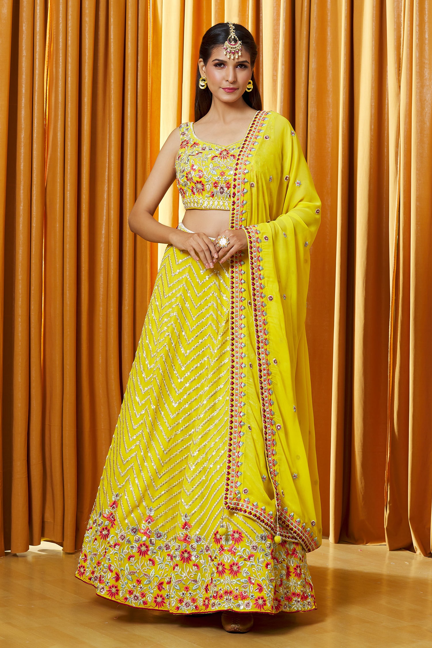 Buy Alaya Advani Yellow Sequin Threadwork Lehenga Set Online | Aza Fashions