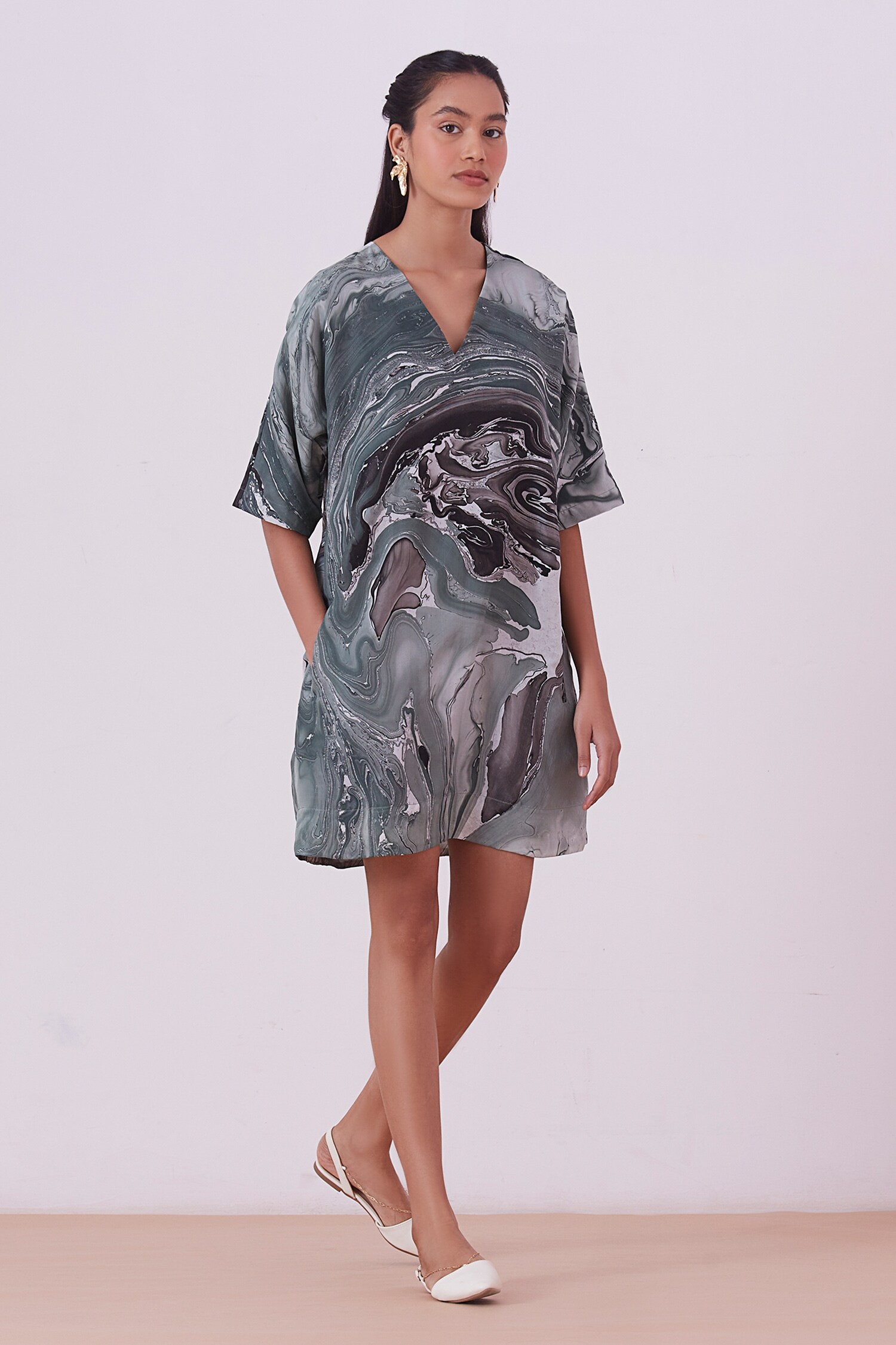 The Summer House Black Stad Marble Pattern Dress