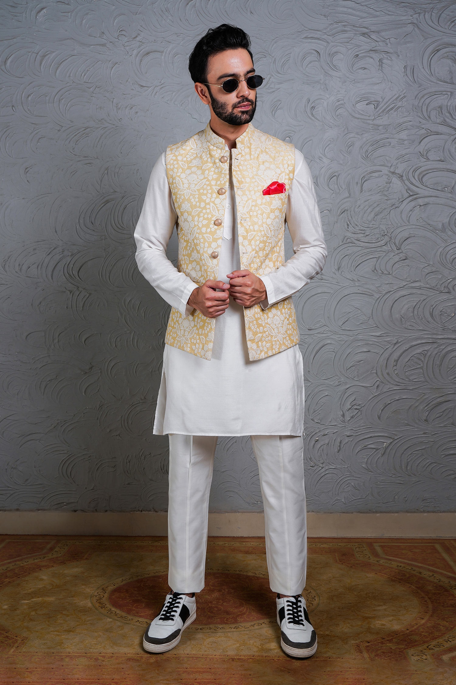 Soniya G Beige Silk Bundi And Kurta Set