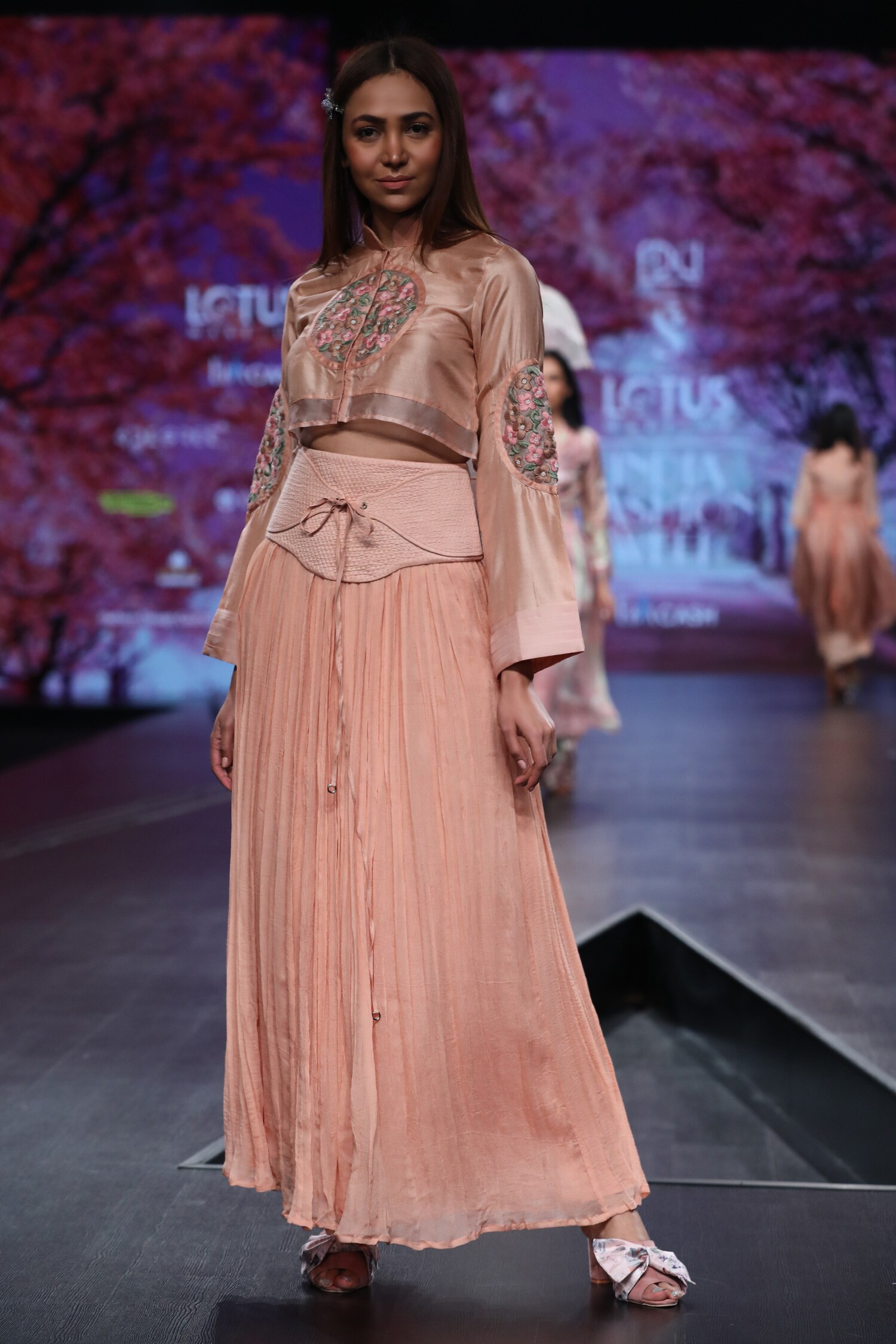 Shruti Sancheti Peach Embroidered Silk Skirt Set