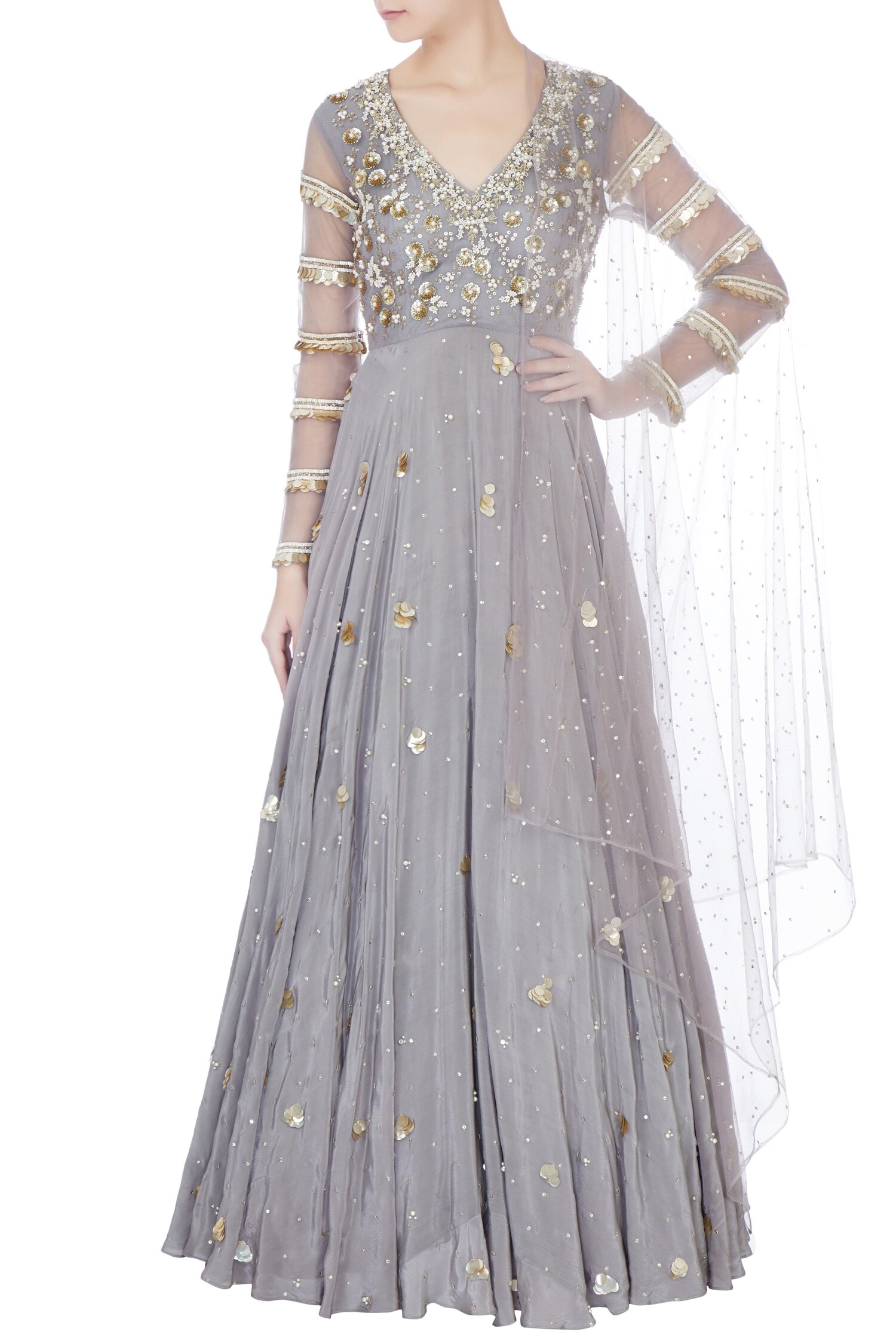 Bhumika Sharma Grey Embroidered Anarkali With Dupatta
