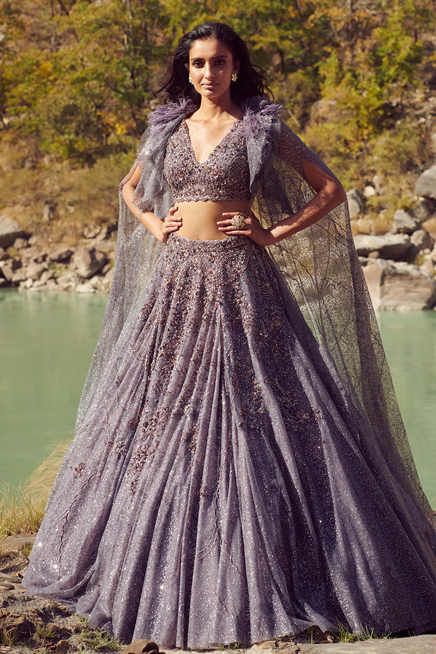 Buy Dolly J Grey Vamika Shimmer Tulle Lehenga Set Online Aza Fashions
