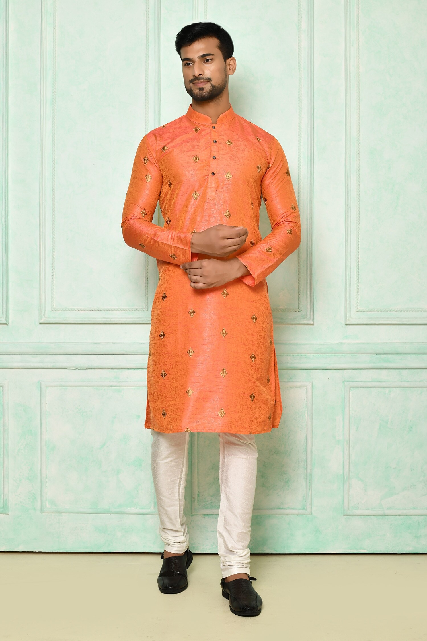 Buy Arihant Rai Sinha Orange Silk Floral Embroidered Kurta Online Aza Fashions