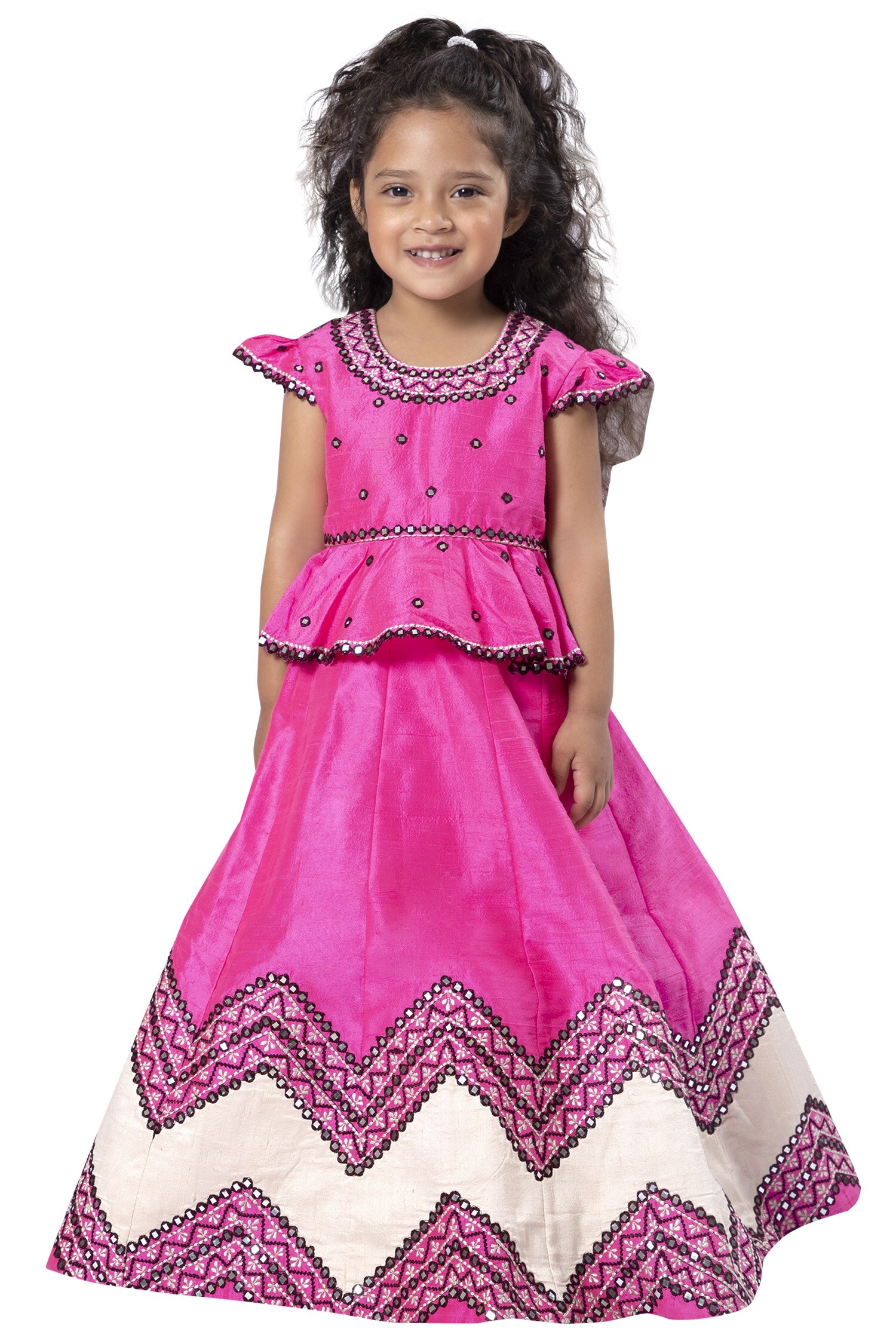 Buy Neha Gursahani Pink Mirror Work Embroidered Lehenga Set For Girls buy-neha-gursahani-pink-mirror-work-embroidered-lehenga-set-for-girls