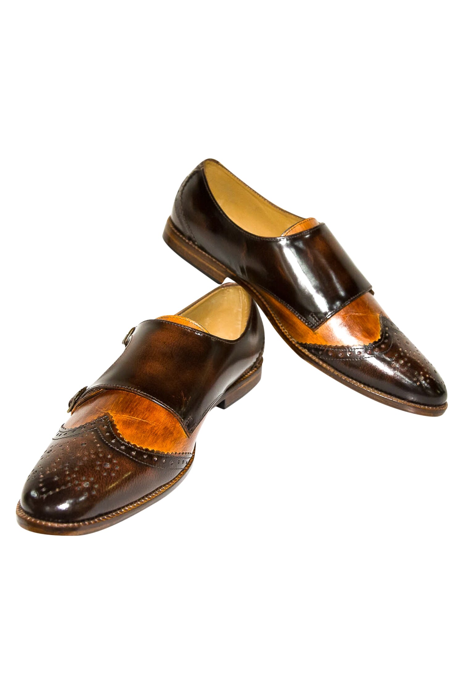 Buy Artimen Brown Leather Handcrafted Monk Strap Brogue Shoes Online ...