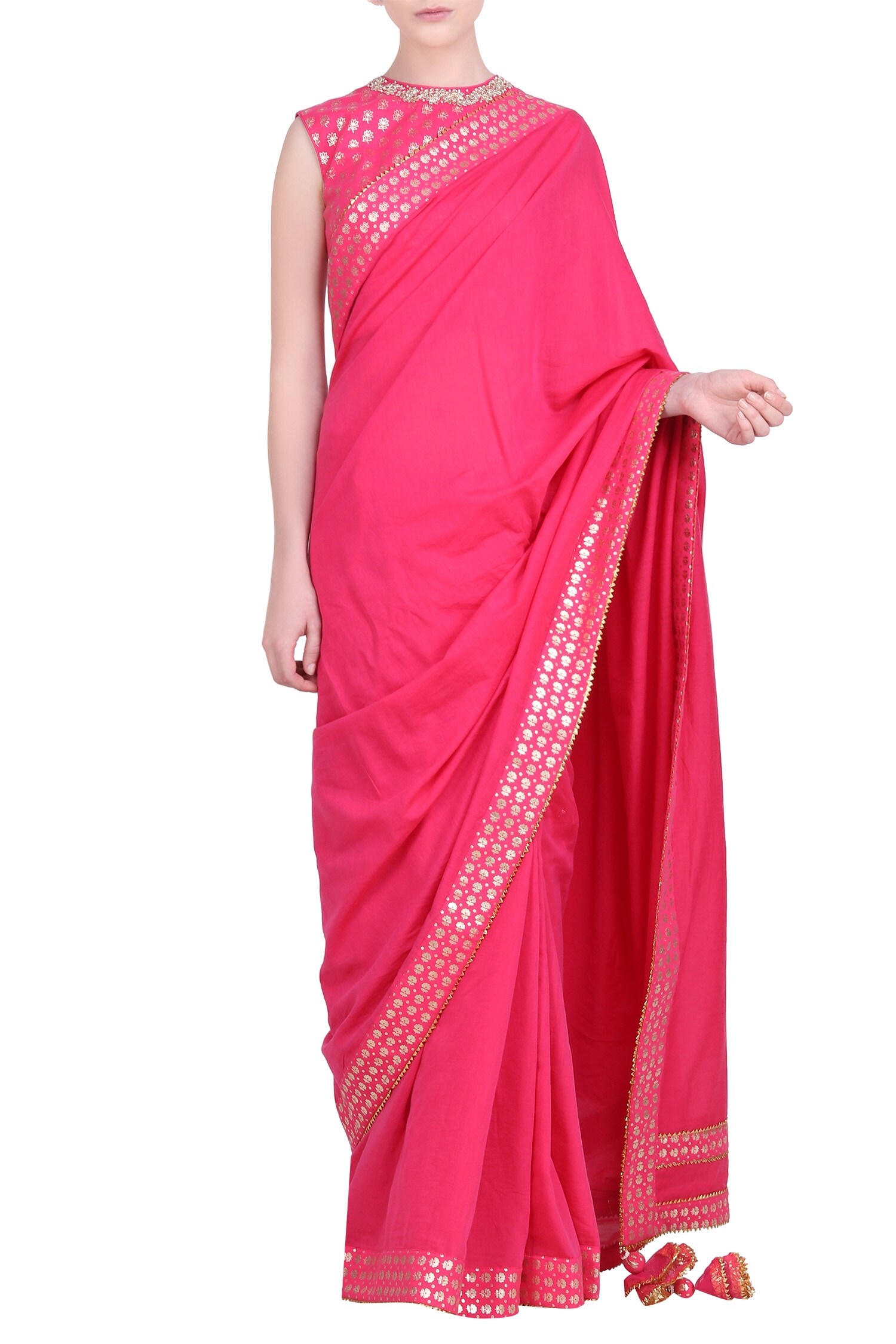 Buy Nikasha Pink Saree With Foil Print Blouse Online Aza Fashions
