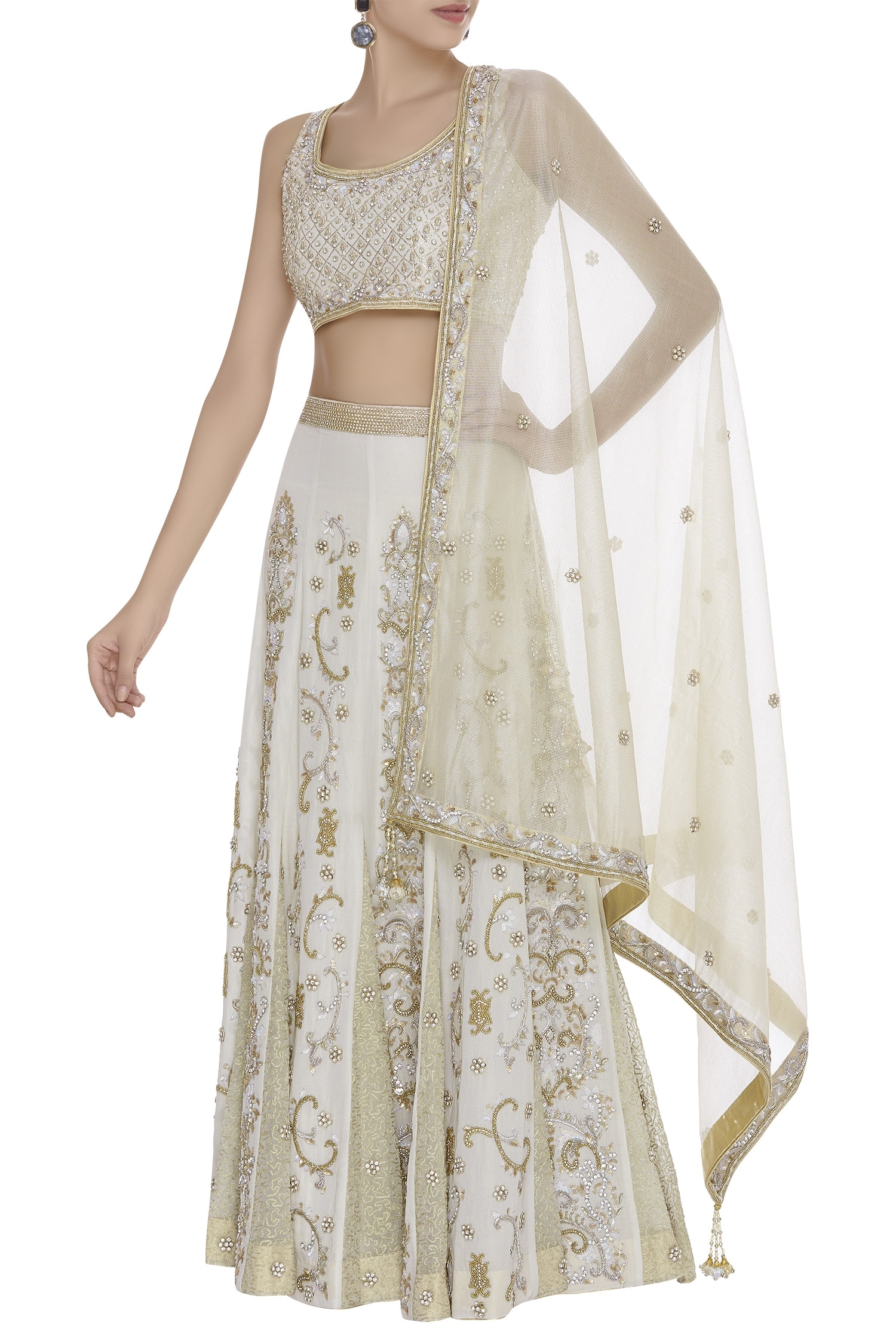 Buy Rohini Bedi Off White Hand Embroidered Lehenga Set Online | Aza ...