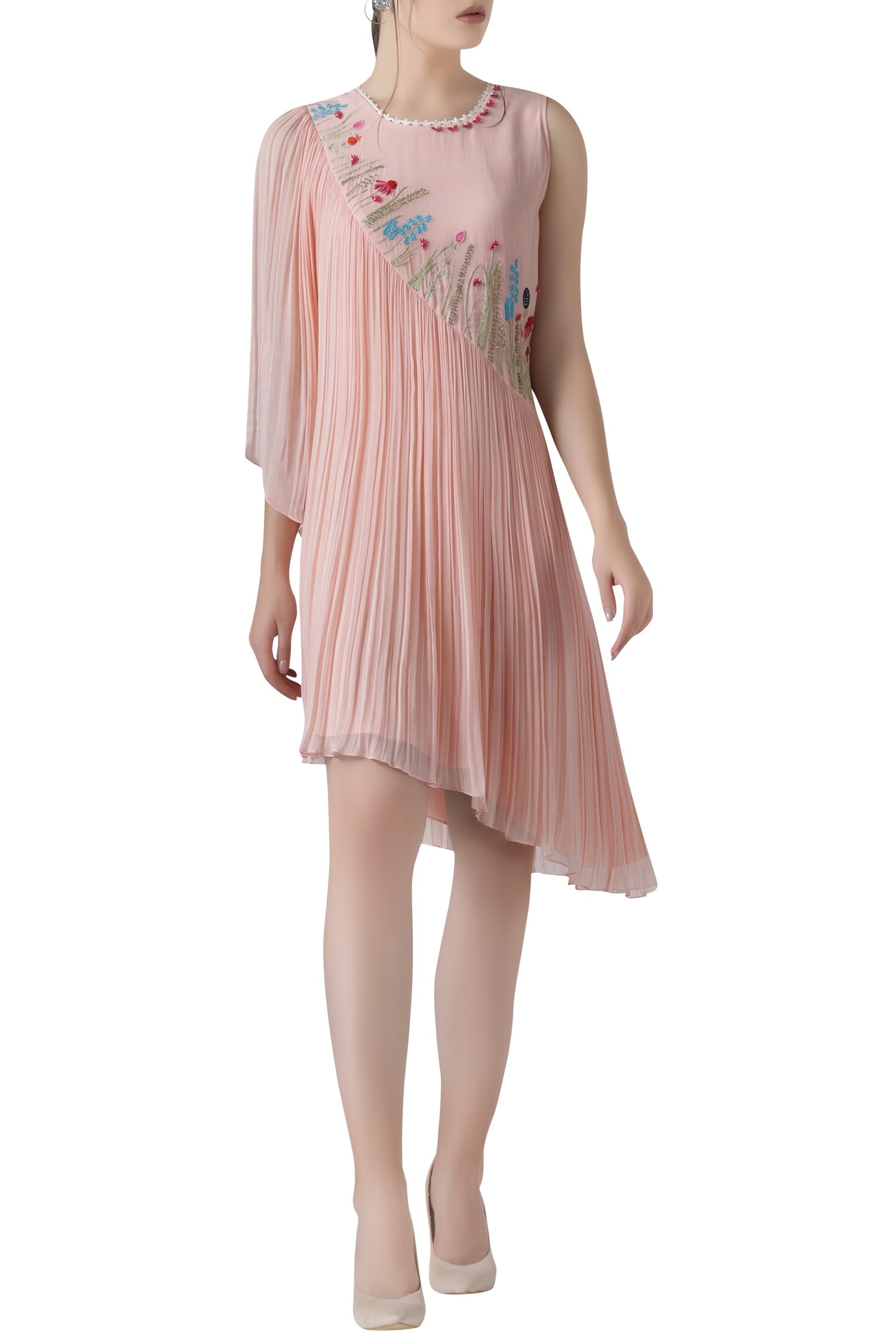 Buy Limerick by Abirr N' Nanki Pink Silk Pleated Asymmetric