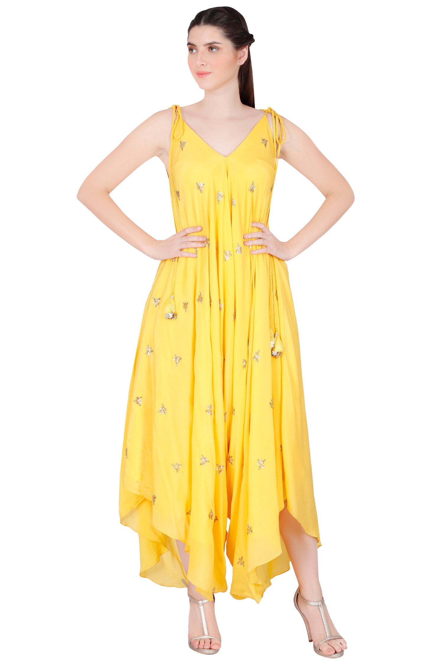 Buy Julie by Julie Shah Yellow Embellished Dhoti Jumpsuit Online Aza