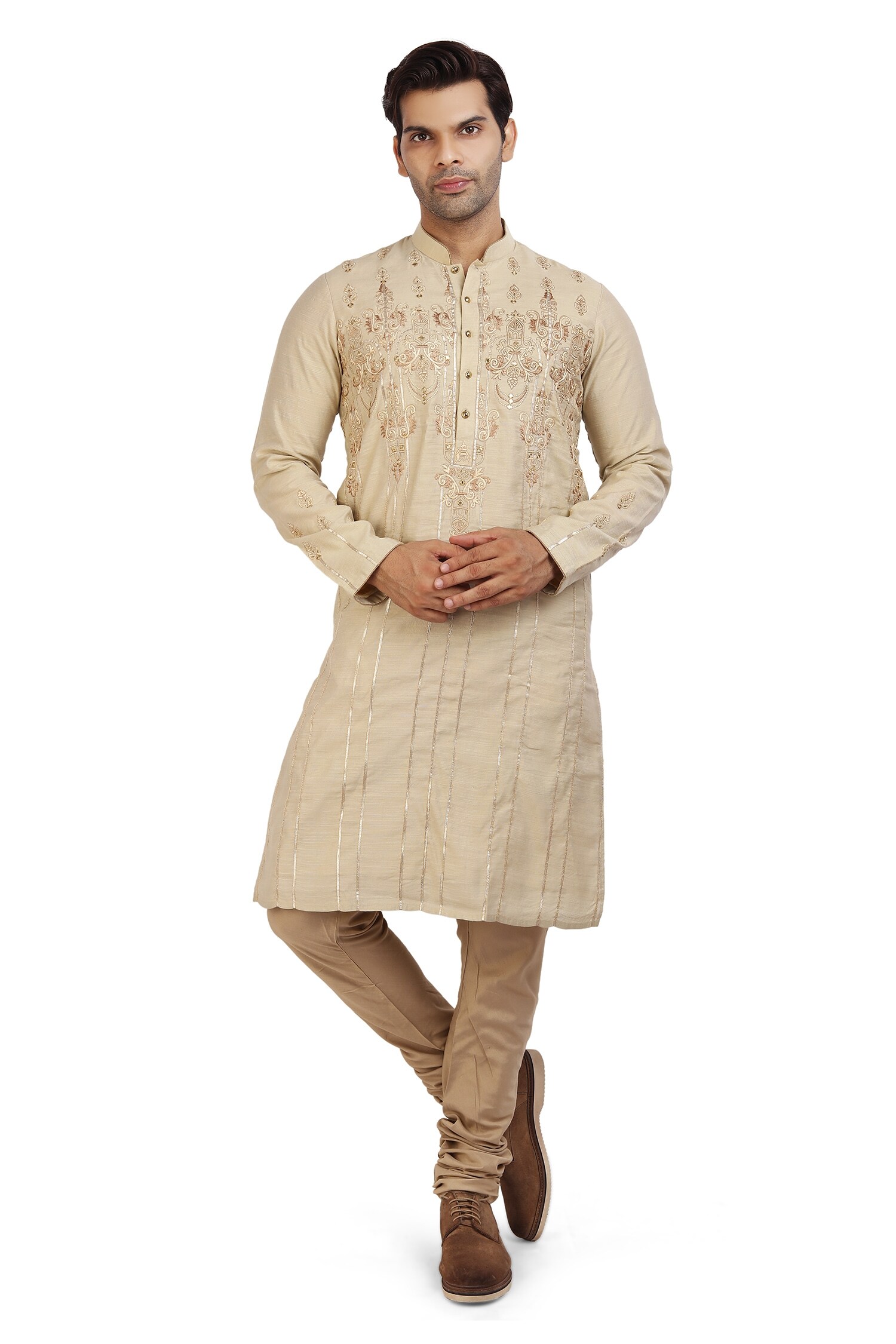 Nitesh Singh Chauhan Beige Cotton Silk Kurta Set