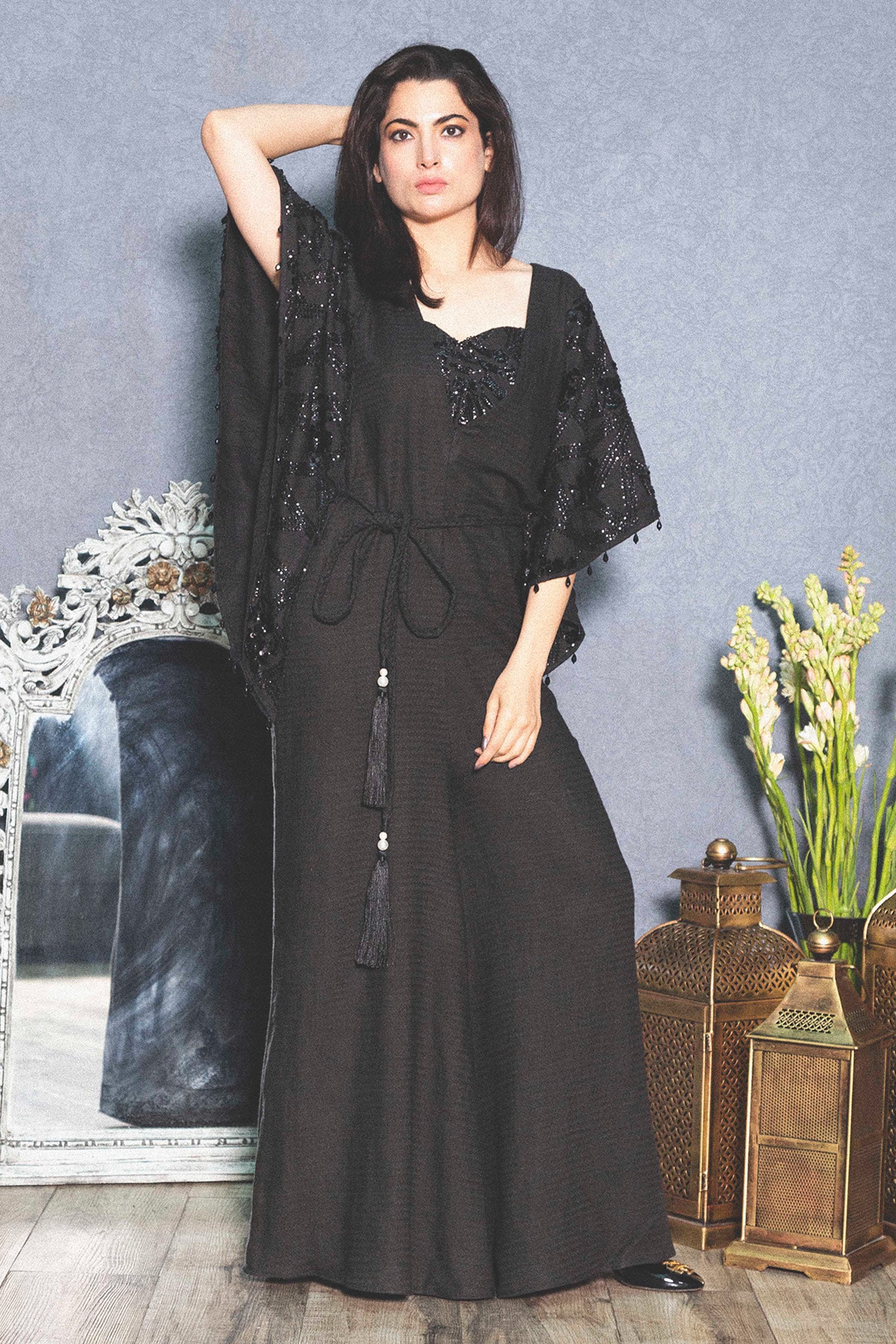 Buy Inej Black Rayon Flex Embroidered Jumpsuit Online | Aza Fashions