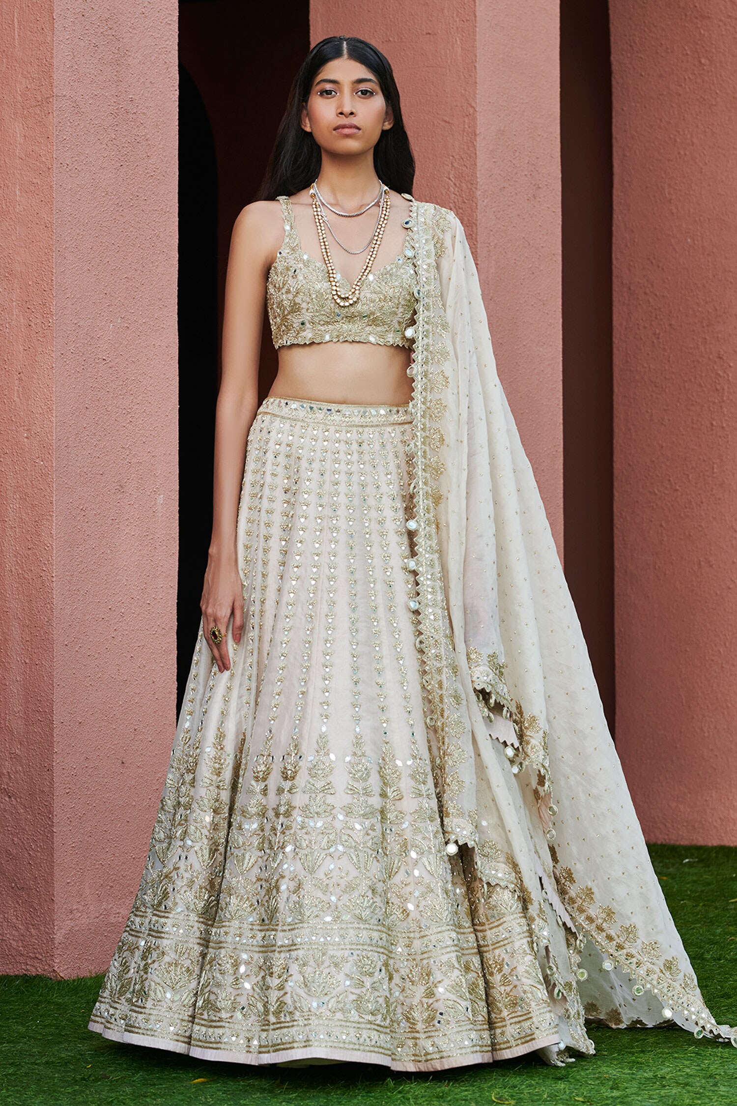 Arpita Mehta Gold Organza Lehenga Set