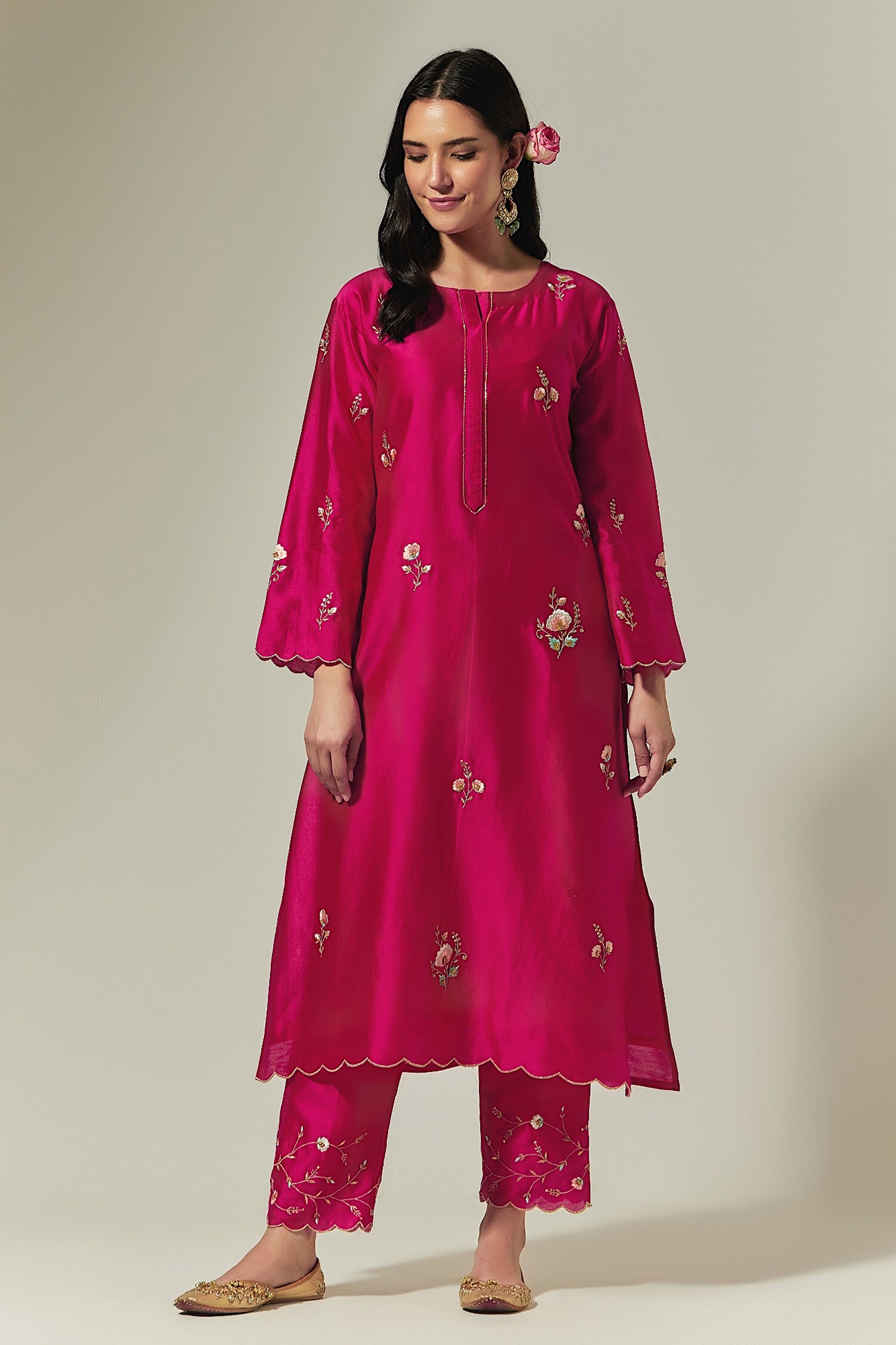 Buy Anantaa by Roohi Fuchsia Silk Chanderi Palazzo Online | Aza Fashions