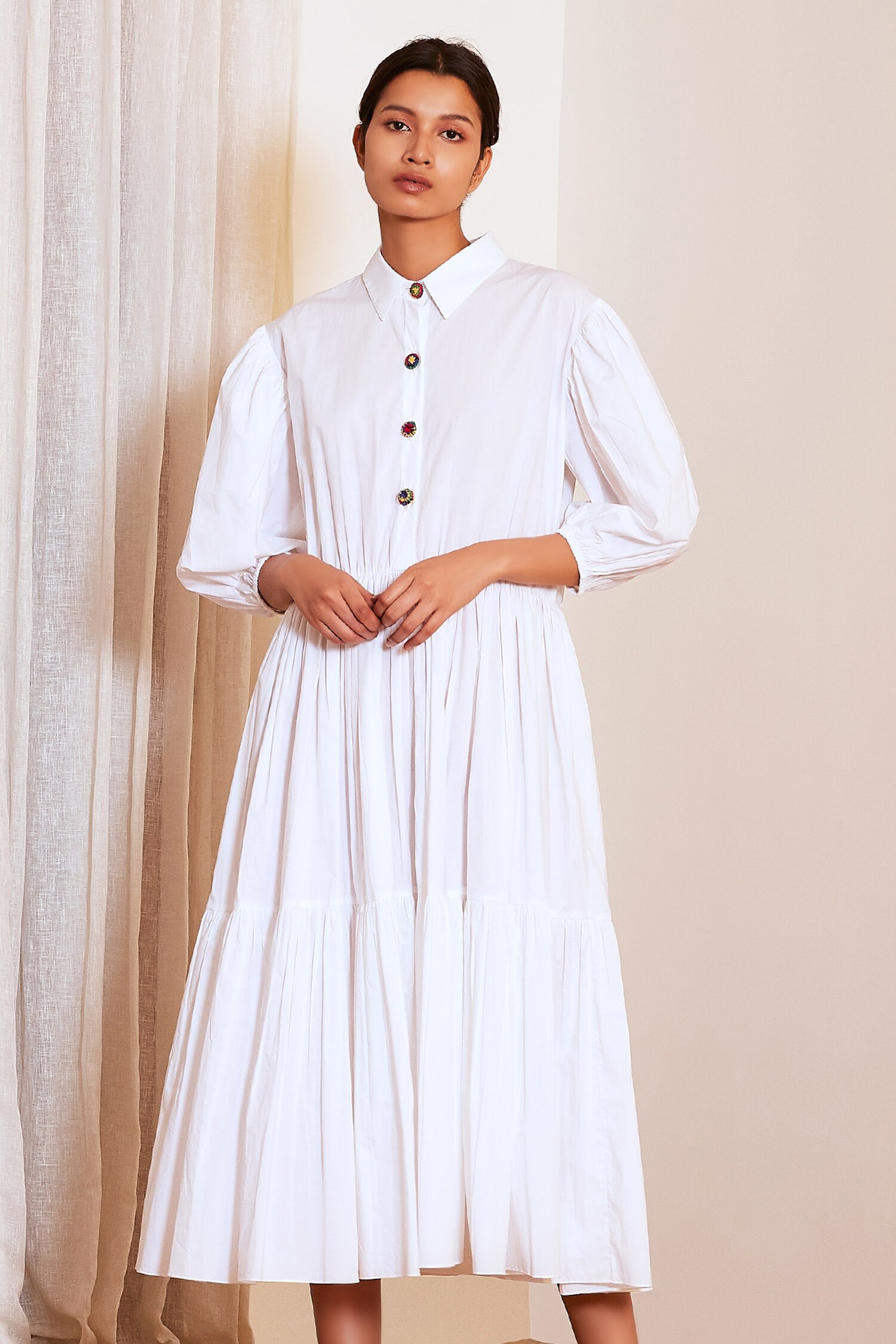 Ankita White Cotton Midi Dress