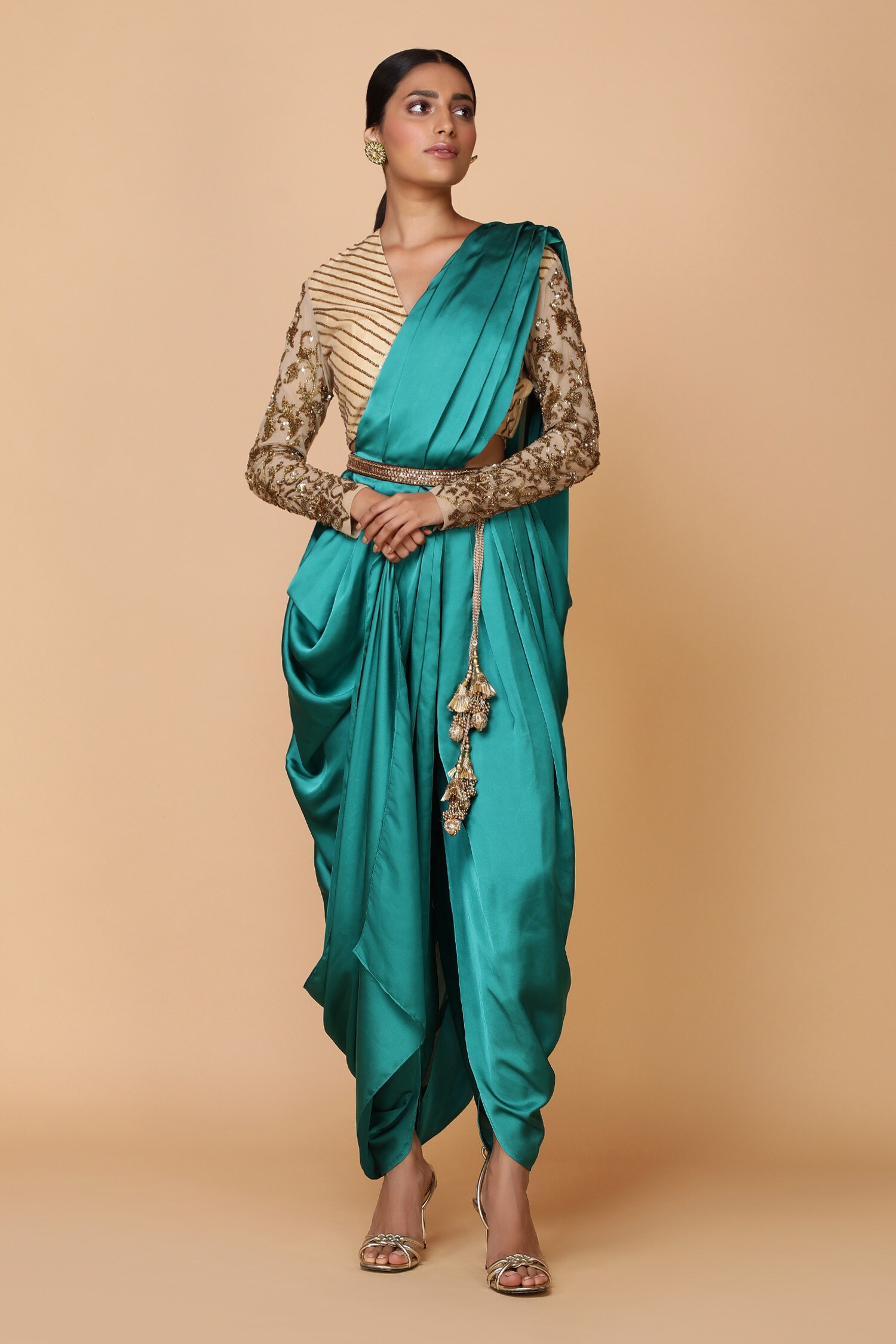 Neeta Lulla Green Pre-draped Dhoti Pant Saree With Blouse