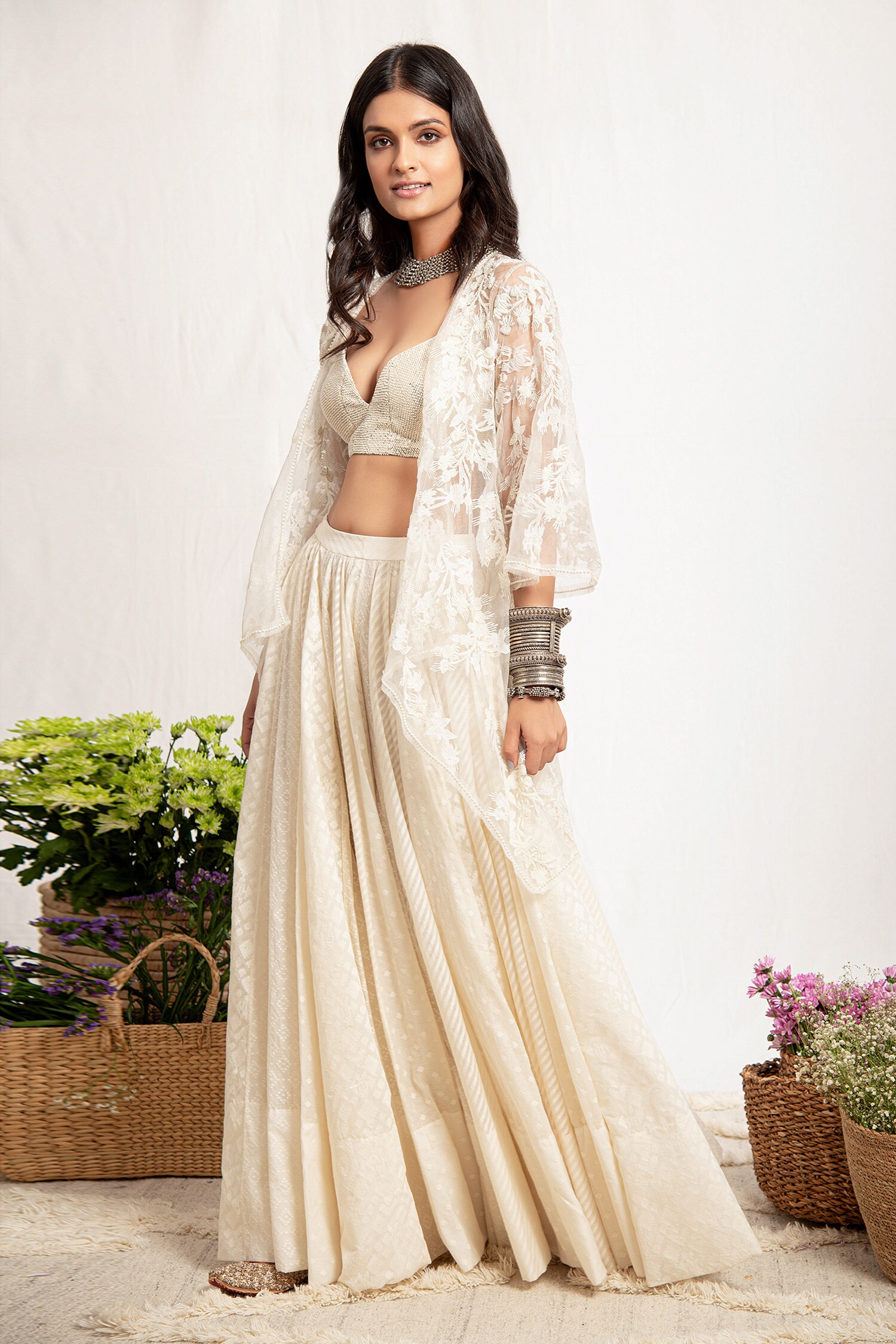 Buy Amrita Thakur White Embroidered Jacket And Lehenga Set Online Aza