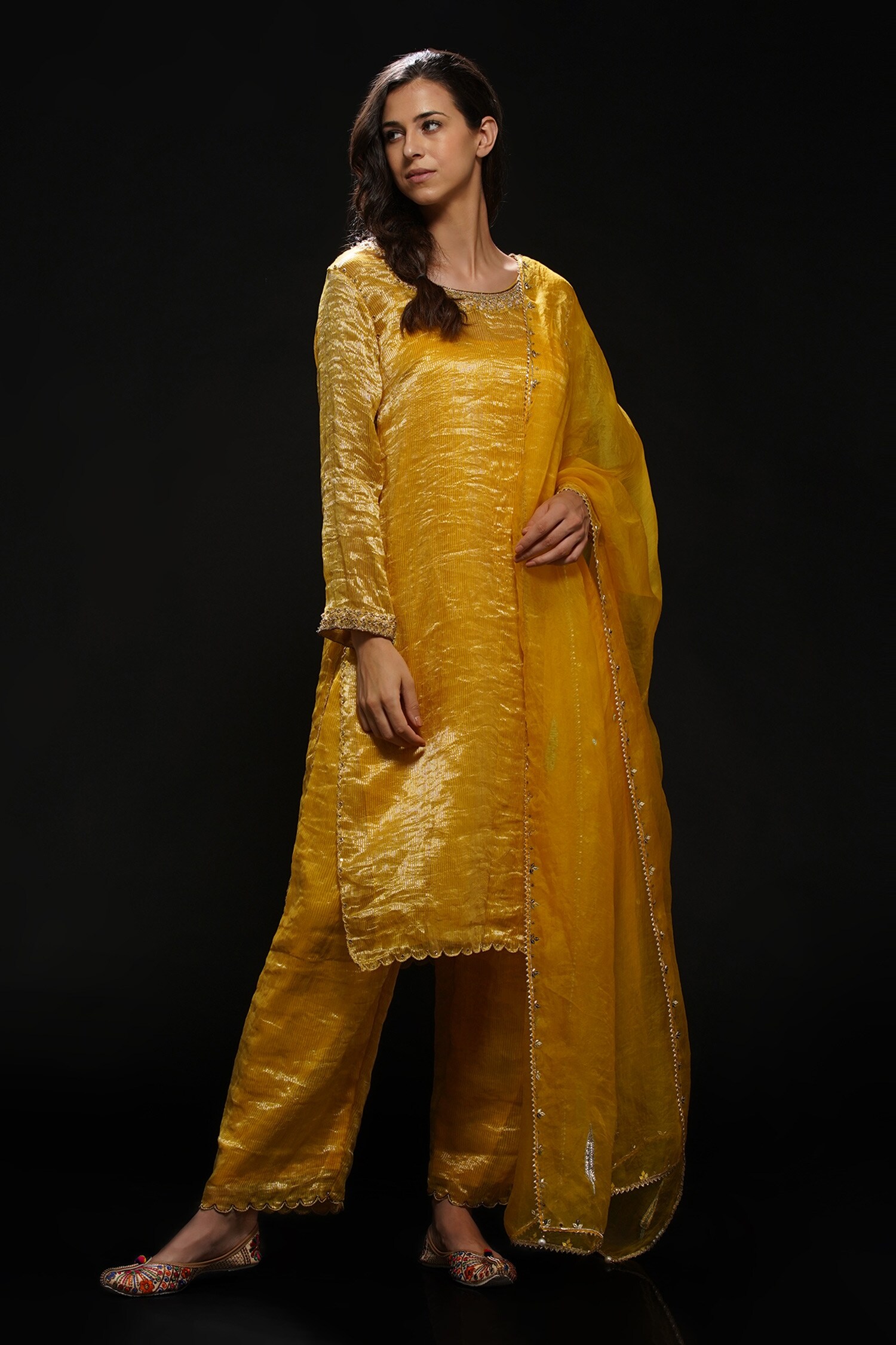 Buy Aditya Sikand Yellow Cotton Embroidered Neckline Kurta Set Online ...