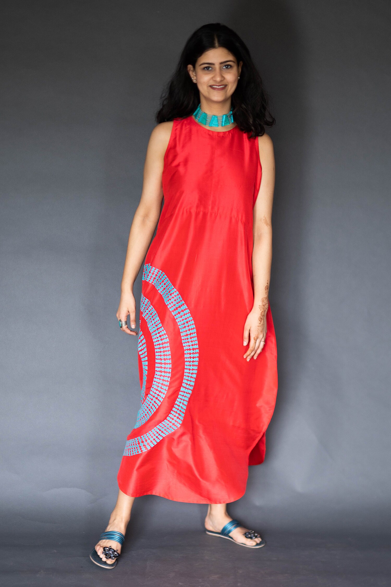 Taika by Poonam Bhagat Peach Dupion Silk Embroidered Dress