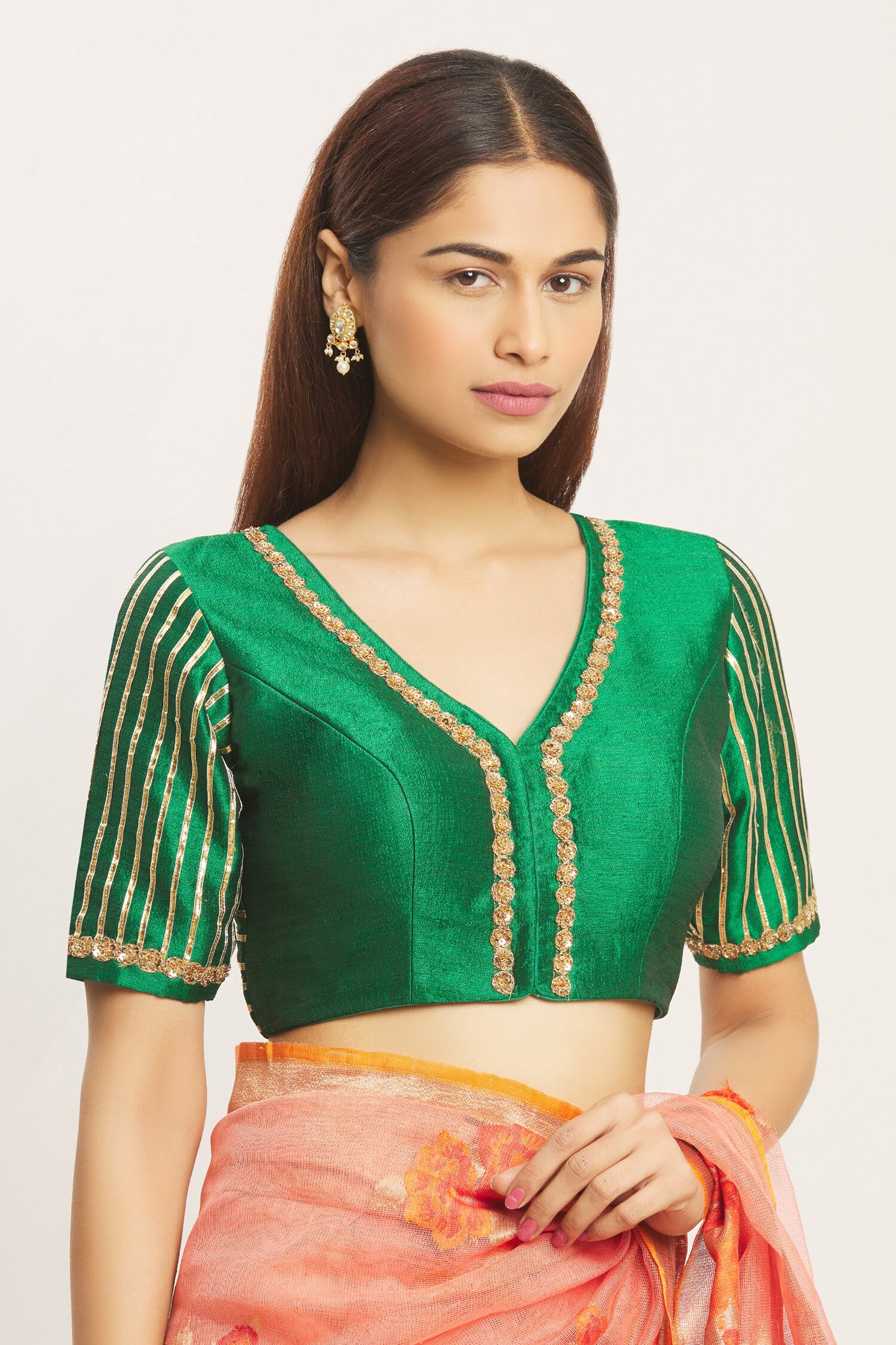 Buy Nazaakat by Samara Singh Green Silk Embroidered Blouse Online | Aza ...