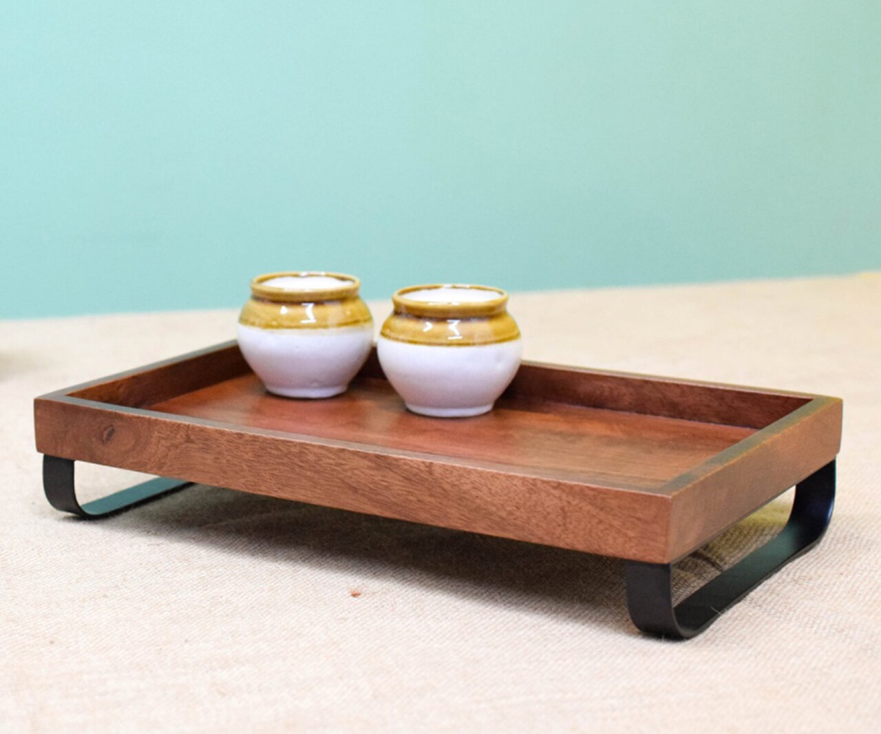 Buy Brick Brown Serving Tray With Metal Stand Online Aza Fashions