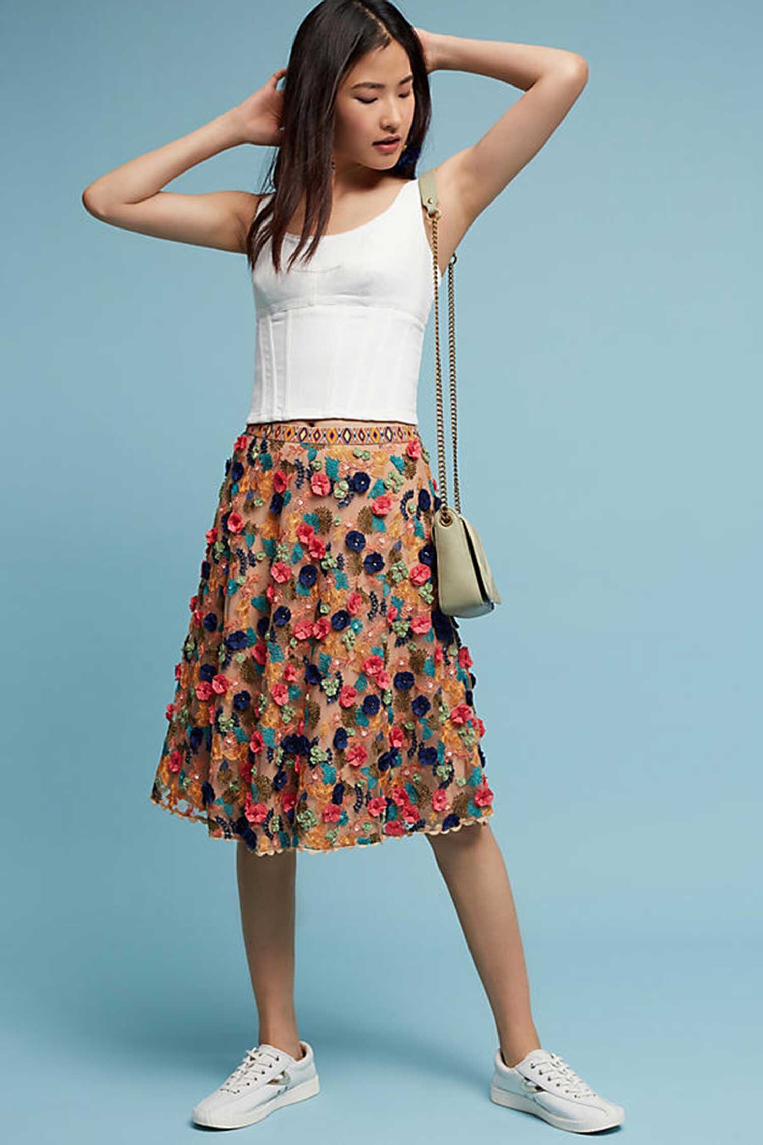Bhanuni By Jyoti Multi Color Mesh Embroidered Midi Skirt