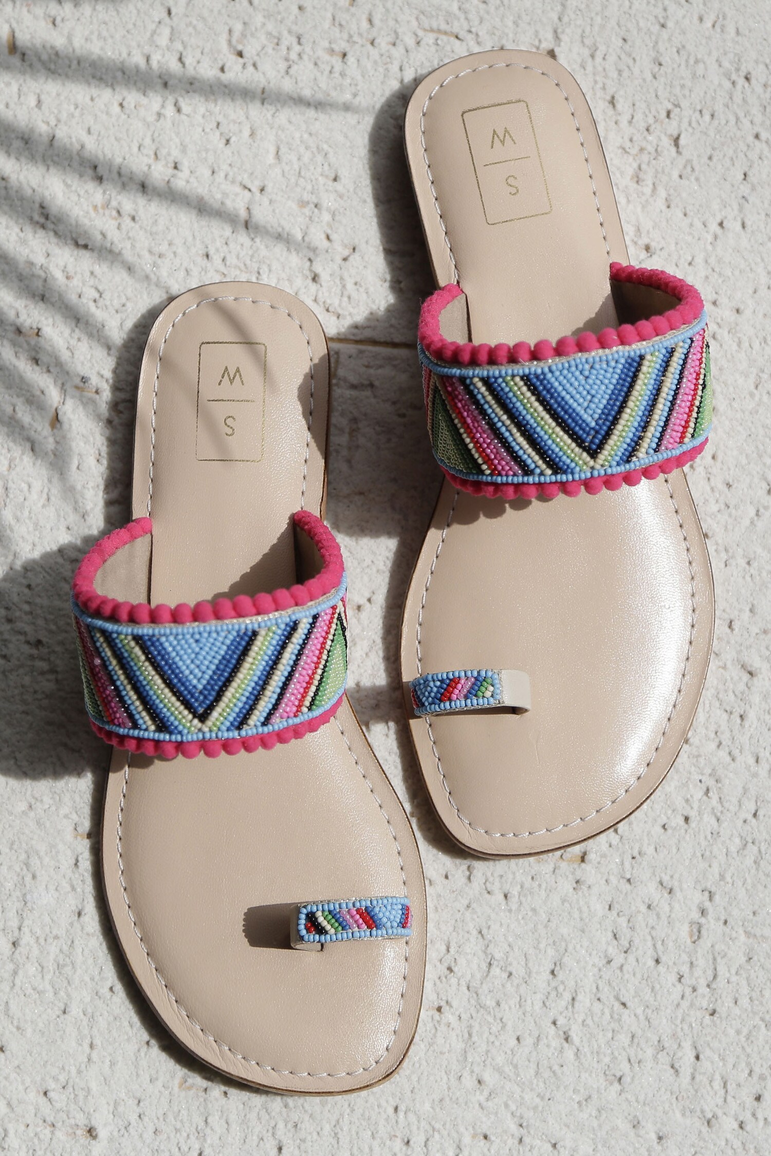 Buy Sandalwali Multi Color Leather Bebo Beaded Strap Sandals Online ...