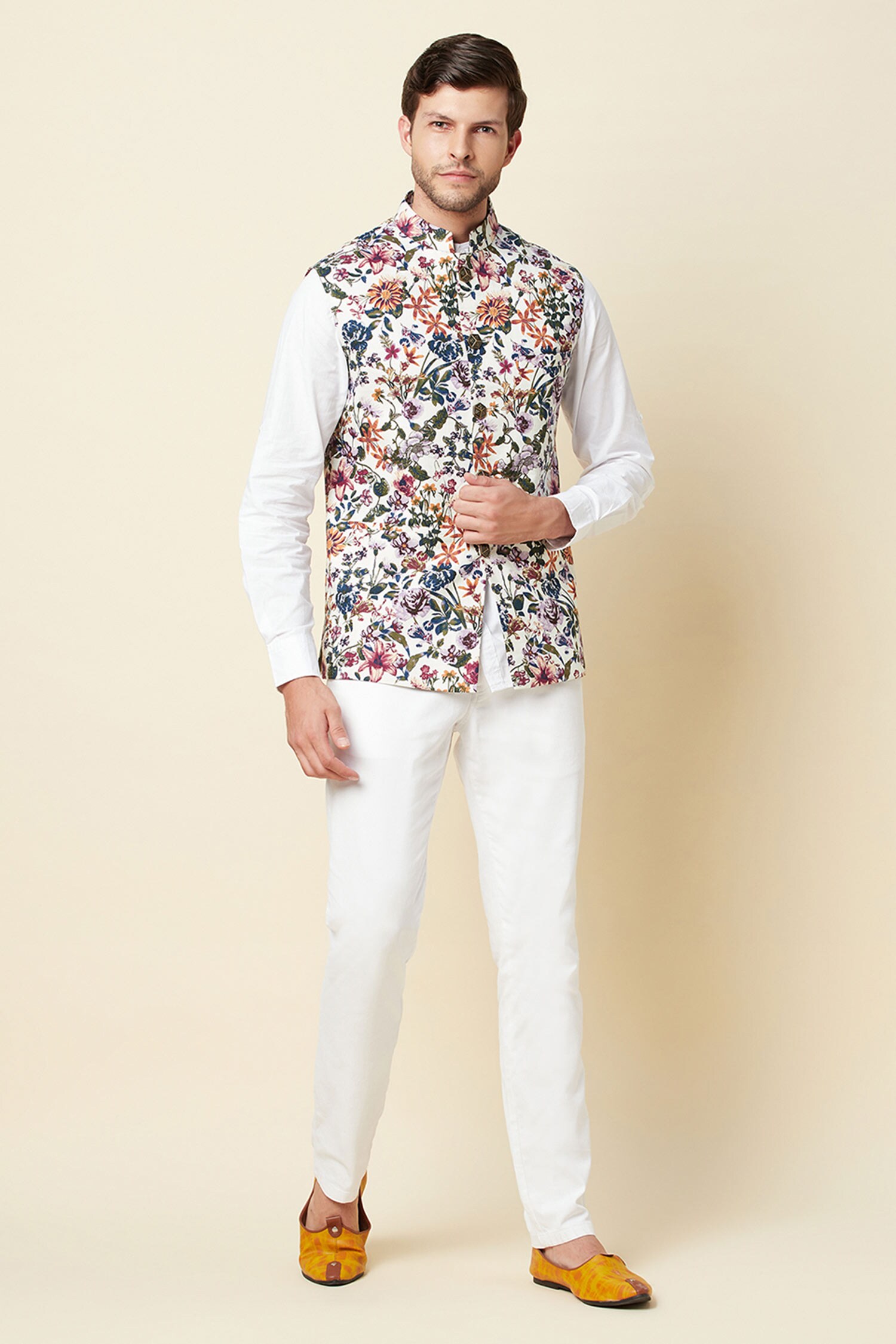Spring Break White Linen Printed Bundi