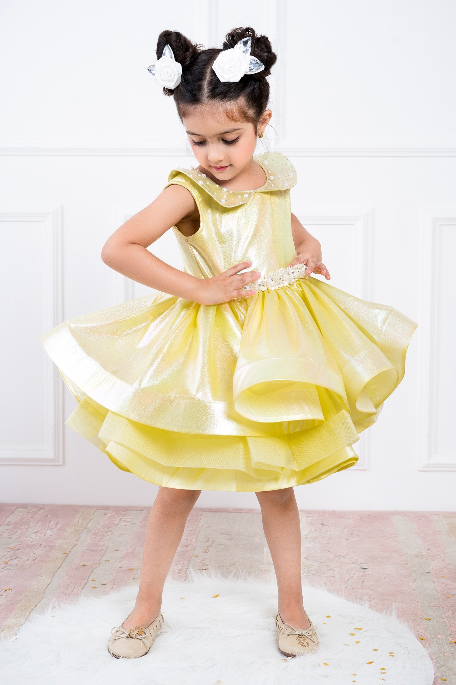 Buy Hoity Moppet Yellow Ruffle Fit And Flare Dress For Girls Online ...
